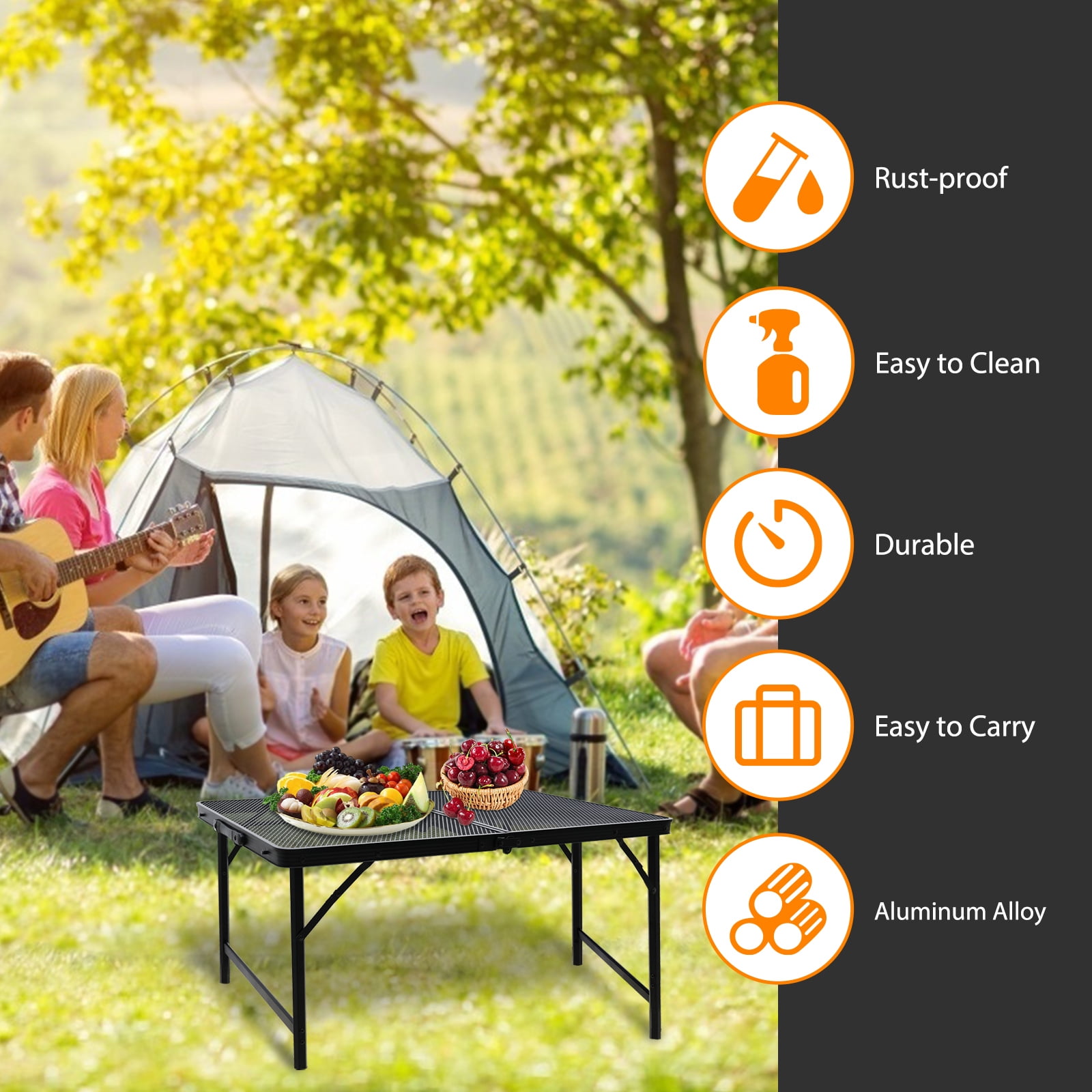 Folding Grill Table, Camping Table with Adjustable Height, Large Storage Bag and Carrying Bag, Portable Aluminum Table for Indoor & Outdoor Picnic BBQ Backyards Beach - Image 9