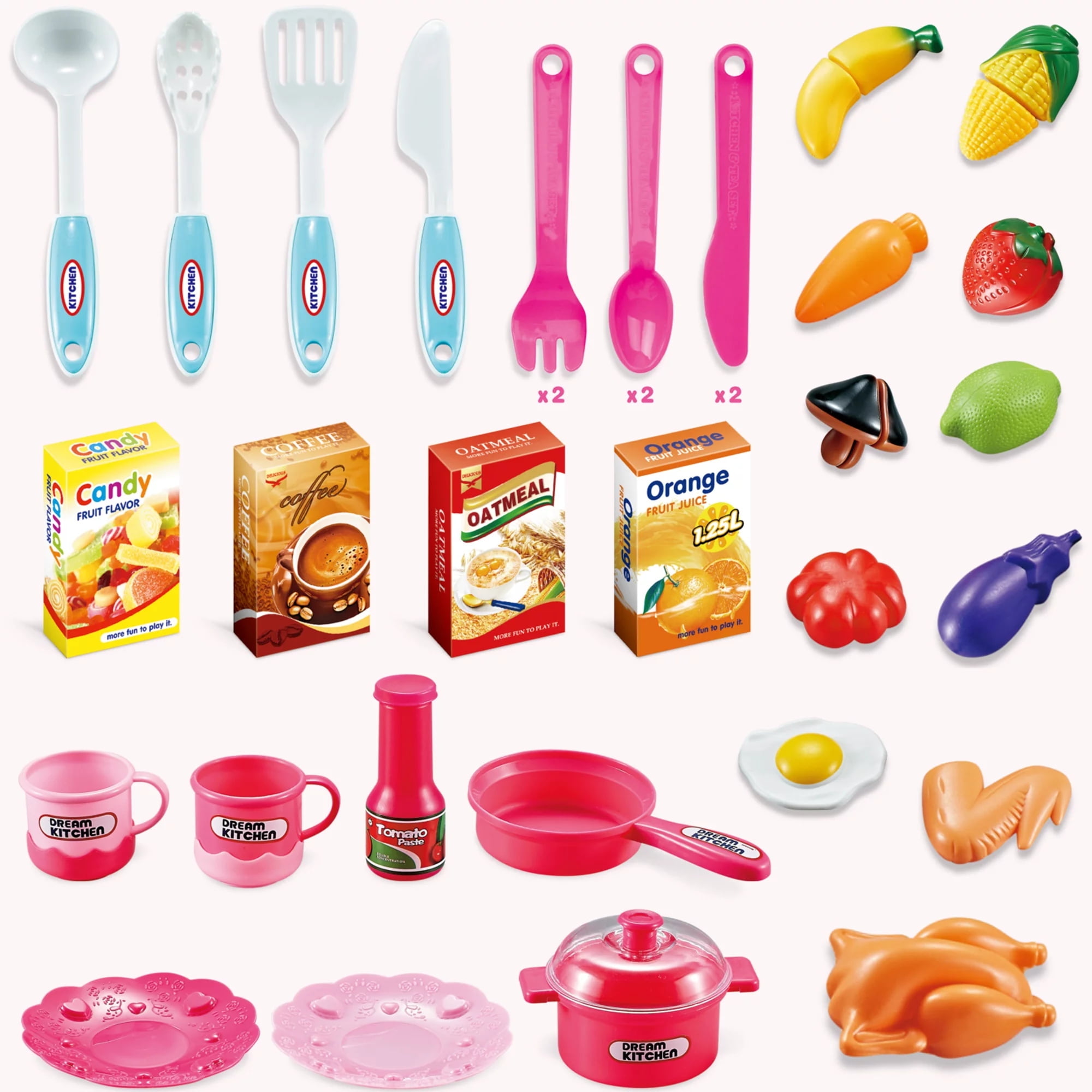 JBeeCtrl Play Kitchen Set for Kids Girls 33Inch Pink Toy Pretend Food Kitchen Toys Gift for Toddlers Girls Boys Age 3 4 5 6 7 - Image 5
