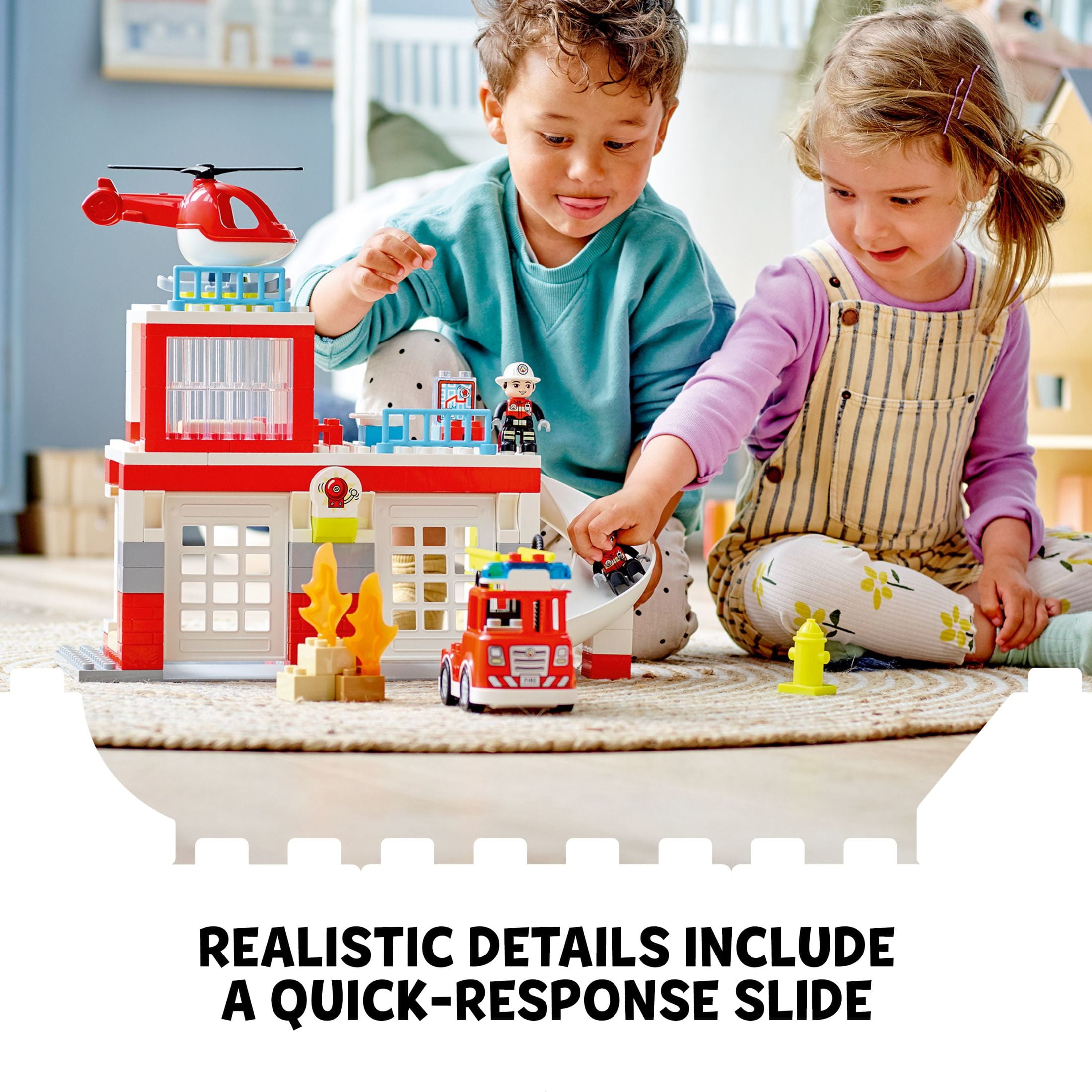 LEGO DUPLO Fire Station & Helicopter Playset 10970, with Push & Go Truck Toy for Toddlers, Boys and Girls 2 Plus Years Old, Large Bricks Educational Learning Toys - Image 5