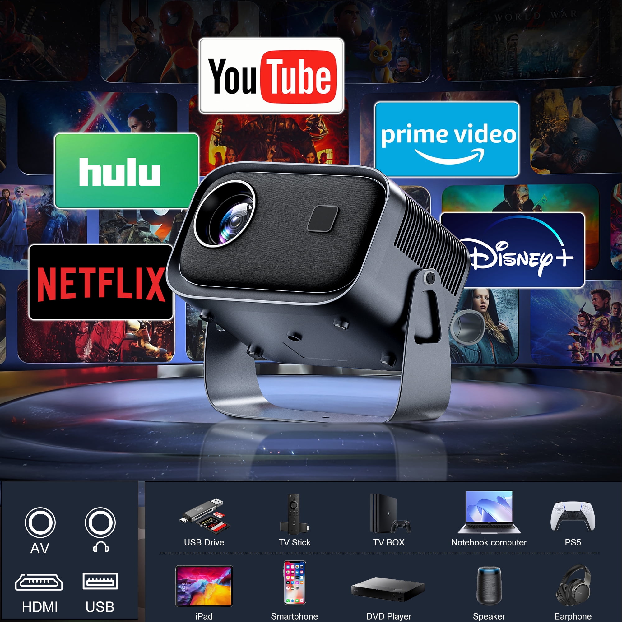 LOSEI Projector Supports 4K resolution Smart Projector Auto Keystone Correction Portable Projector with iOS/Android black - Image 5