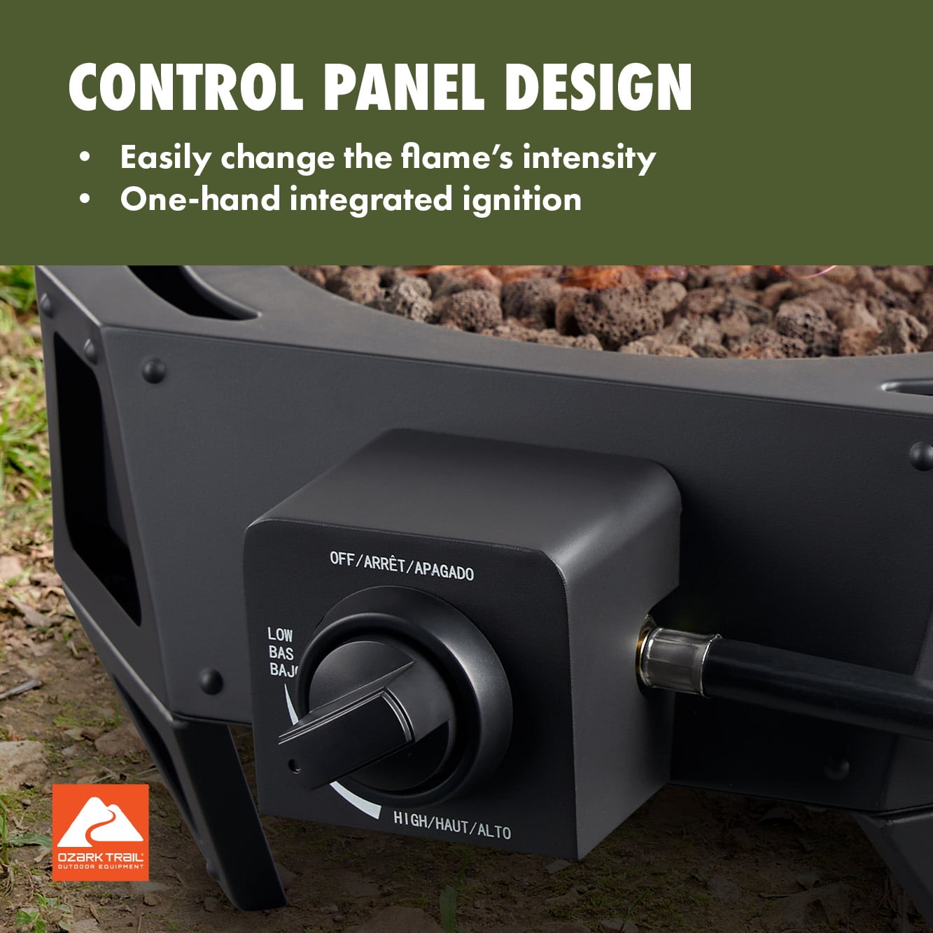 Ozark Trail 15" 54,000 BTU Propane Black Steel Portable Fire Pit with Locking Lid - Image 4