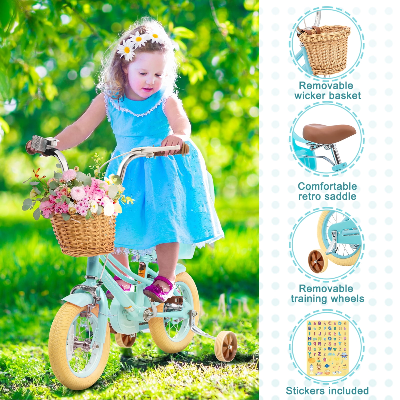 XJD Girls Bike for 2-12 Years Old Toddlers and Kids, 12 14 16 20 Inch Kids Bike with Basket and Bell Training Wheels, 12 Inch Kid's Bicycle with Kickstand & Adjustable Seat Handlebar Height - Image 9