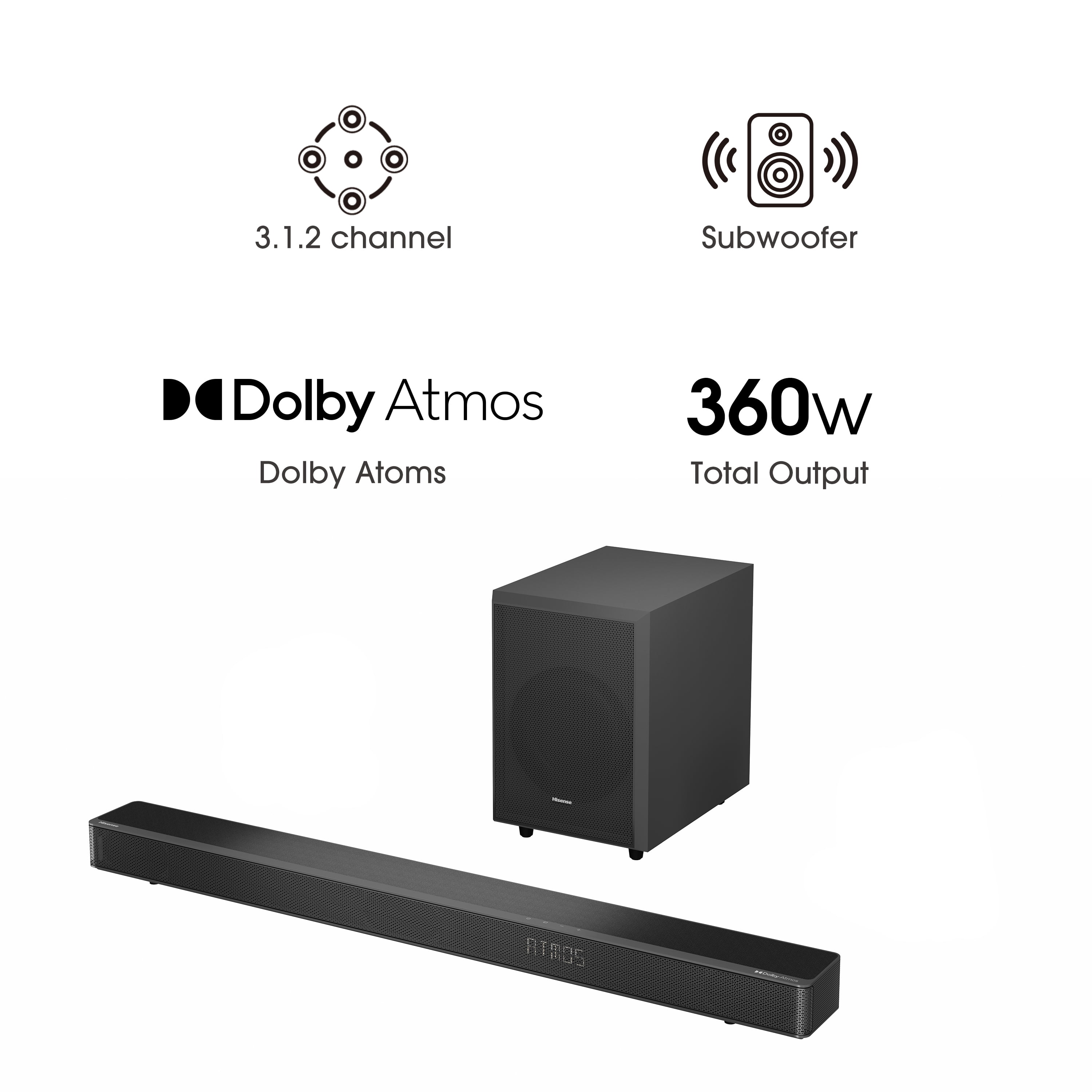 Hisense 3.1.2 Ch 360W Soundbar with Wireless Subwoofer* and Dolby Atmos (AX3120G) - Image 4
