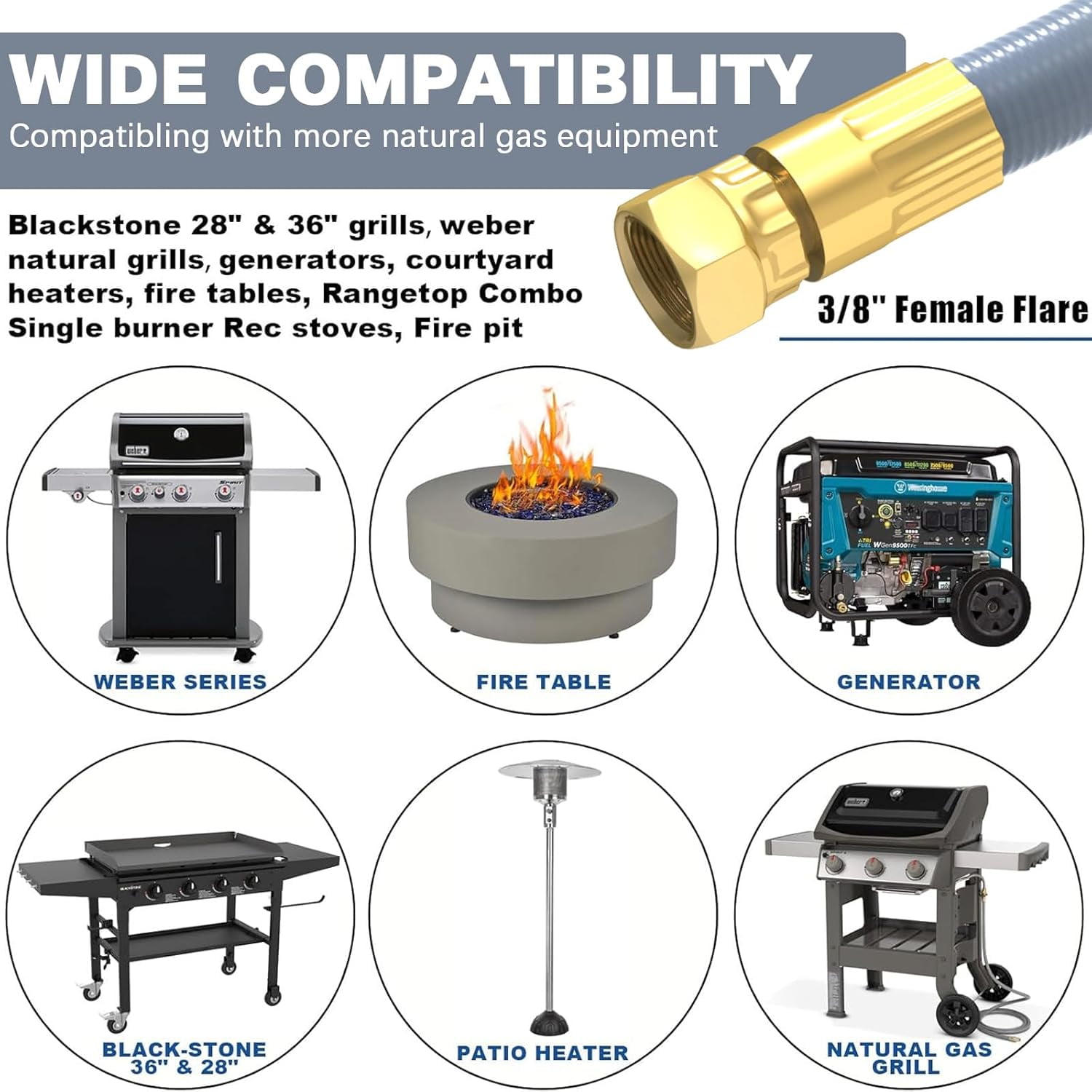 18FT 3/8" ID Natural Gas Hose, Low Pressure LPG Hose with Quick Connect, for Weber, Char-Broil, Pizza Oven, Patio Heater and More NG Appliance Propane to Natural Gas Conversion Kit - Image 4