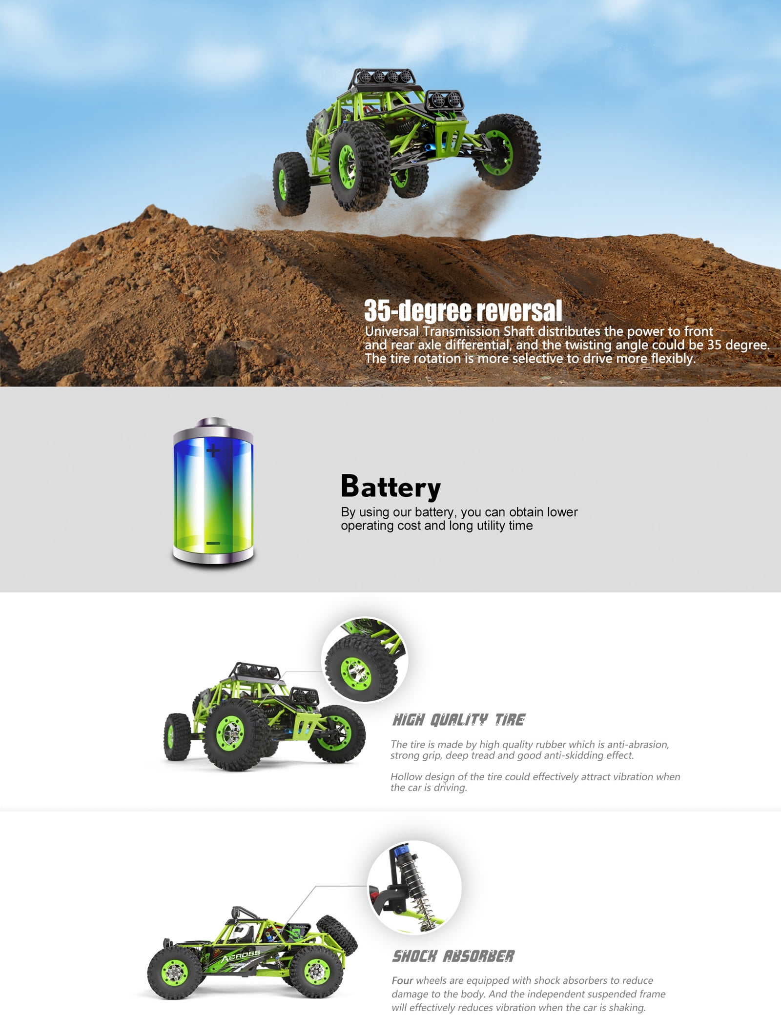 RC Cars RC Crawlers 1/12 Scale 2.4G 4WD High Speed Electric All Terrain Off-Road Rock Climbing wltoys Remote Control Car Buggy RTR for Kids and Adults - Image 4