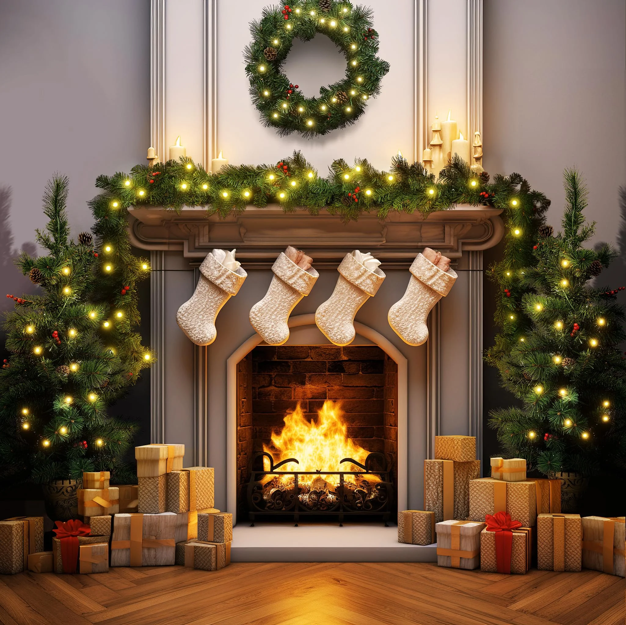 AWQM 4-Piece Christmas Decoration Set, Pre-lit Artificial Christmas Tree Garland Wreath 4FT Xmas Trees 4-Piece Set, Outdoor Christmas Tree for Porch, Entrance, Holiday Decor - Image 5