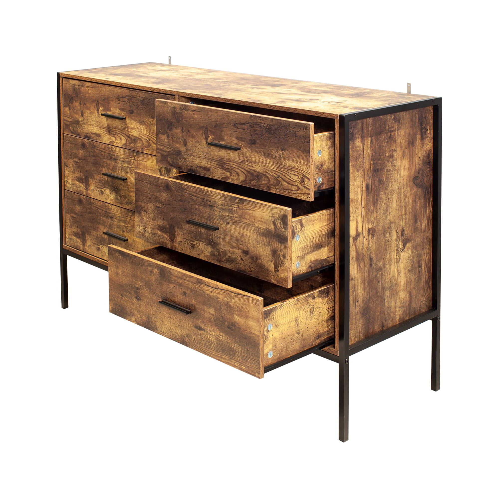 Aukfa 6 Drawer Dresser, 48.4"Wood Chest of Drawer w/ Anti-fall Device for Bedroom, Brown - Image 3