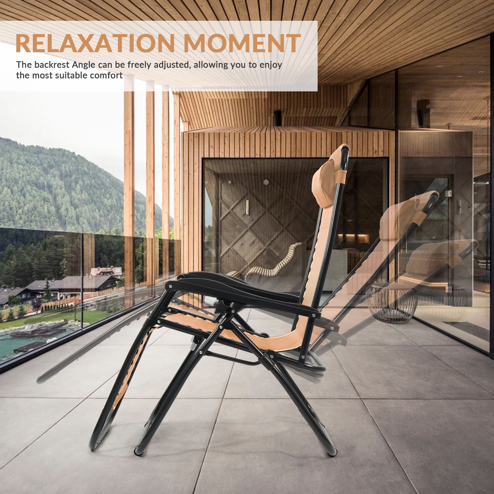 FlexWave Outdoor Reclining Lounge Chair Set, Zero Gravity Chairs,1 Piece/Set or 2 Piece/Set,with Headrest & Cup Holder, Foldable,for Lawn, Poolside, Beach, Camping - Image 3