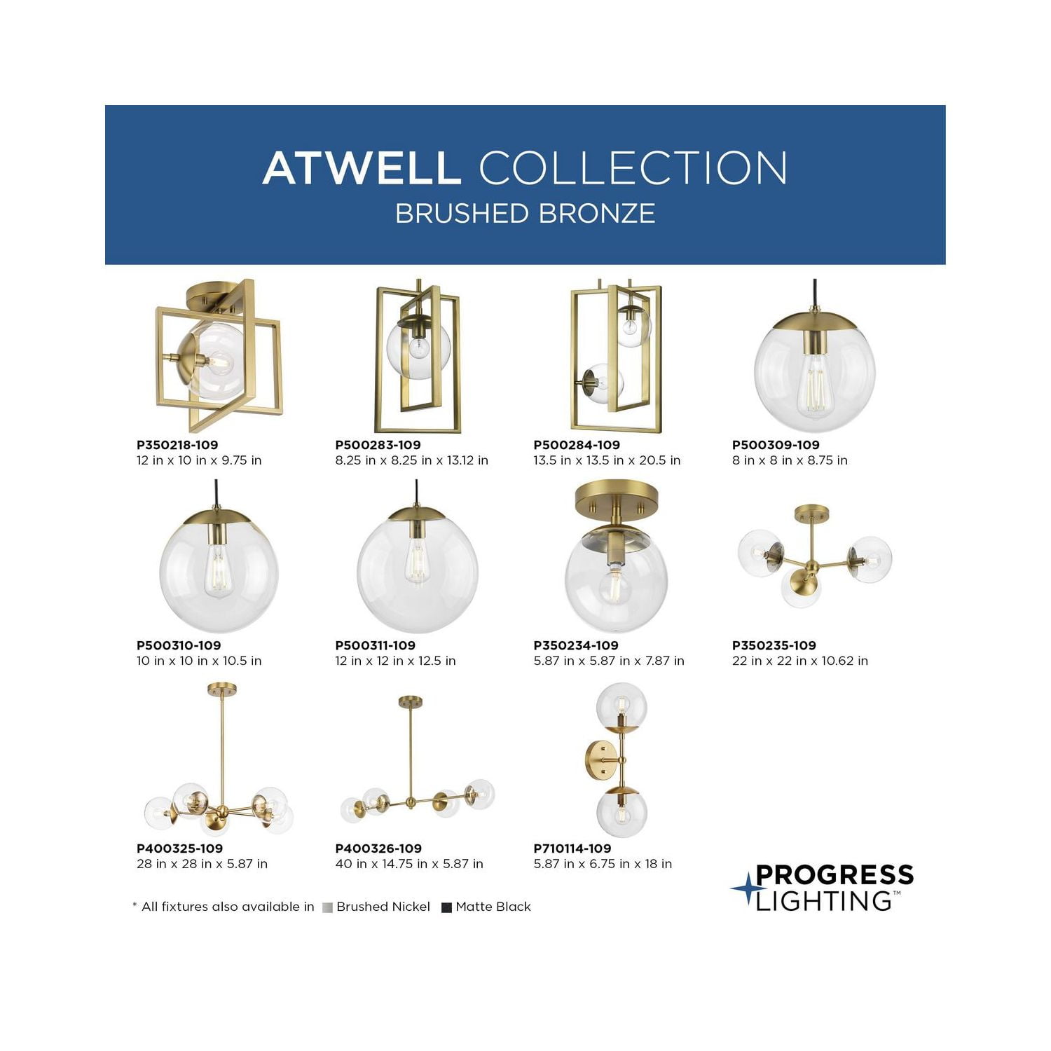 Atwell Collection 10" One-Light Mid-Century Modern Brushed Bronze Clear Glass Semi-Flush Mount Light - Image 7