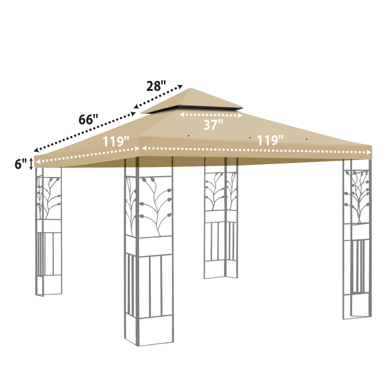 Sunrise Replacement top cover for 10'X10' gazebo canopy patio pavilion sunshade plyester Double tier-Beige - Image 7