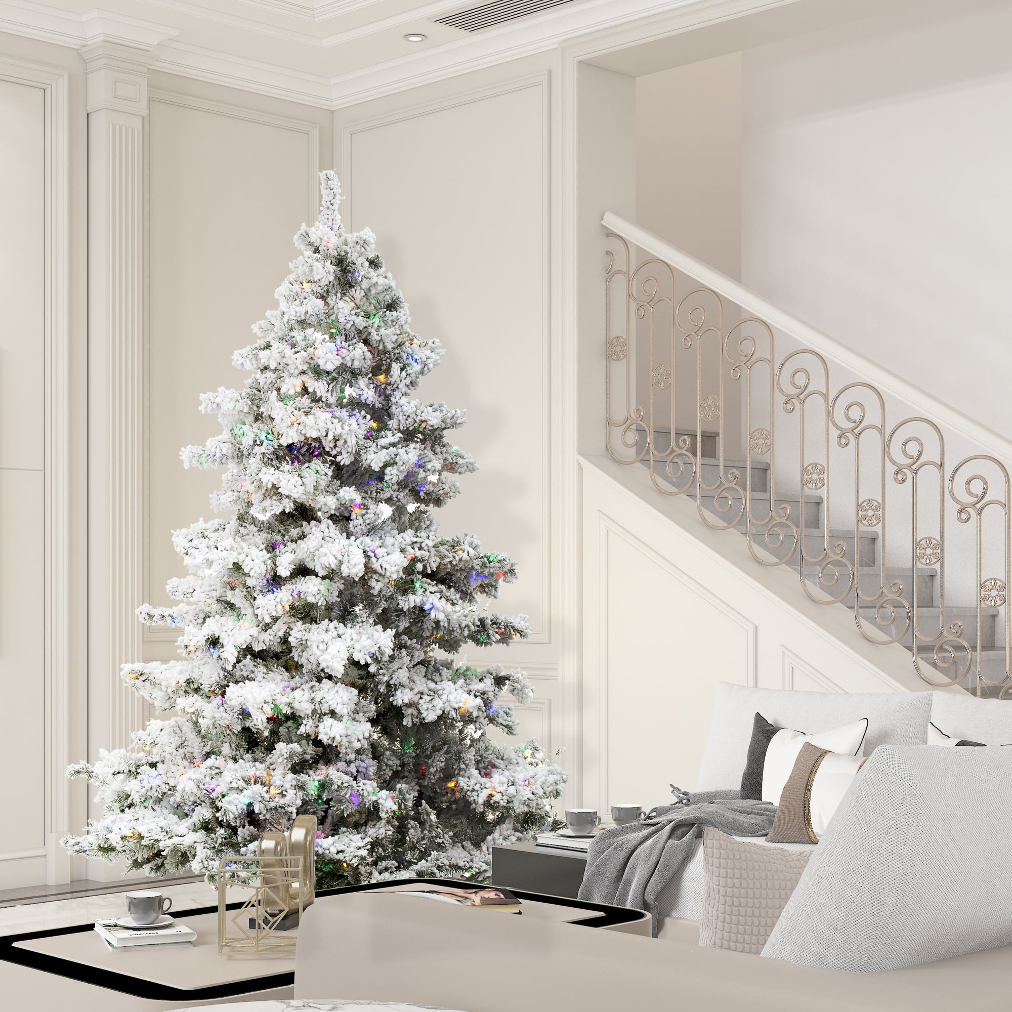 Vickerman 6.5' Flocked Alaskan Pine Christmas Tree, Multi-Colored Lights - Image 4