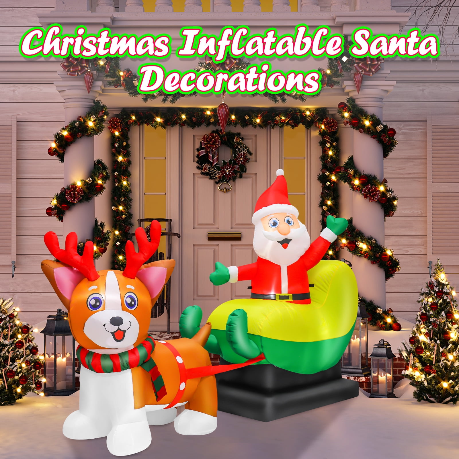 HEQUSIGNS 7ft Long Christmas Inflatable Santa Sleigh, Blow Up Christmas Santa Claus and Husky Inflatable Decoration with LED Light, Xmas Indoor Outdoor Decoration - Image 6