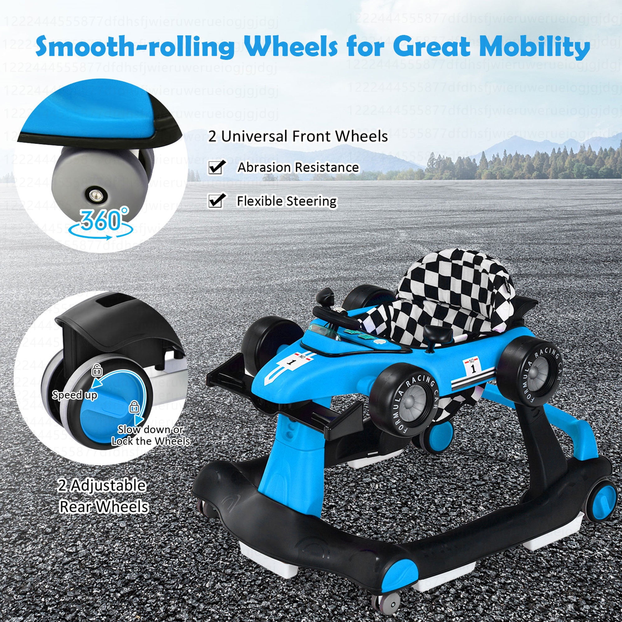 Costway 4-in-1 Baby Walker Foldable Activity Push Walker Adjustable Height Blue - Image 8