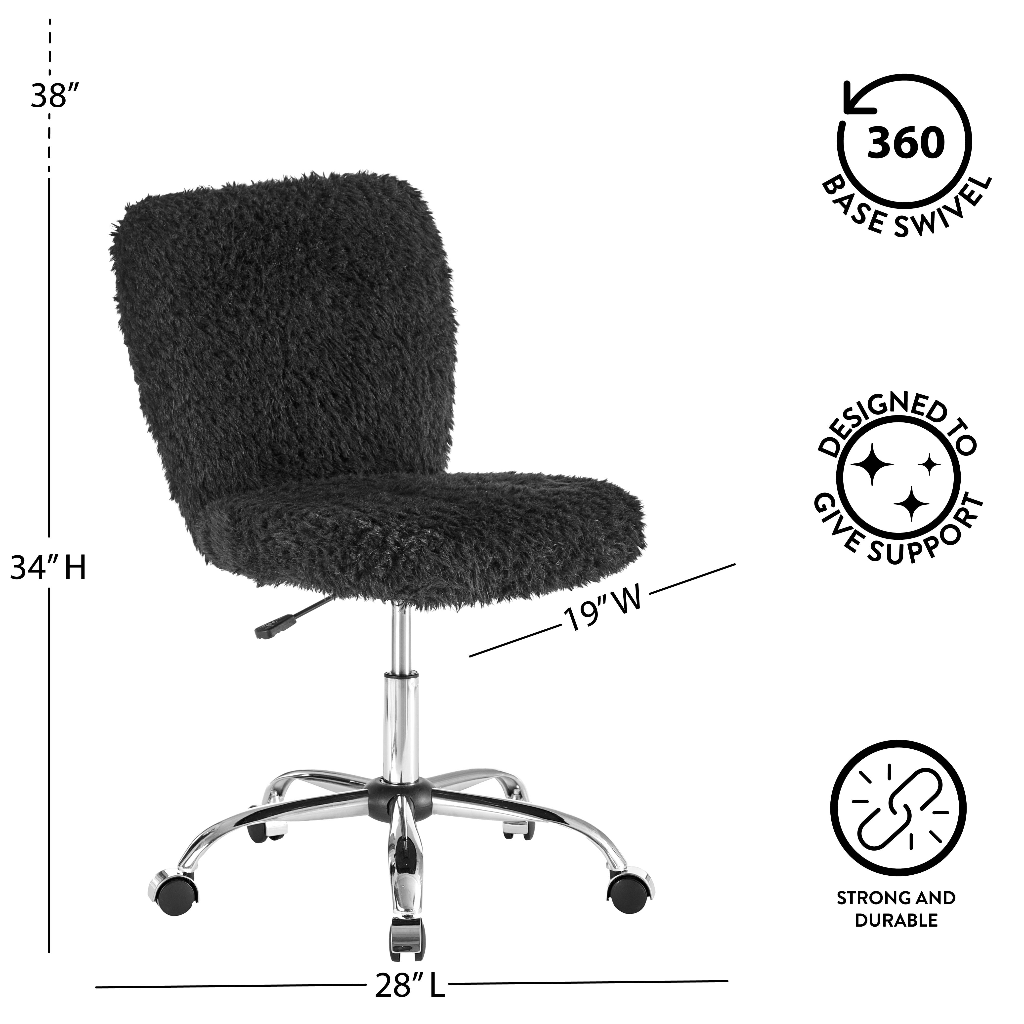 Urban Shop Polyester Faux Fur Armless Swivel Task Office Chair, Black, Adjustable Height, Mid Back - Image 8