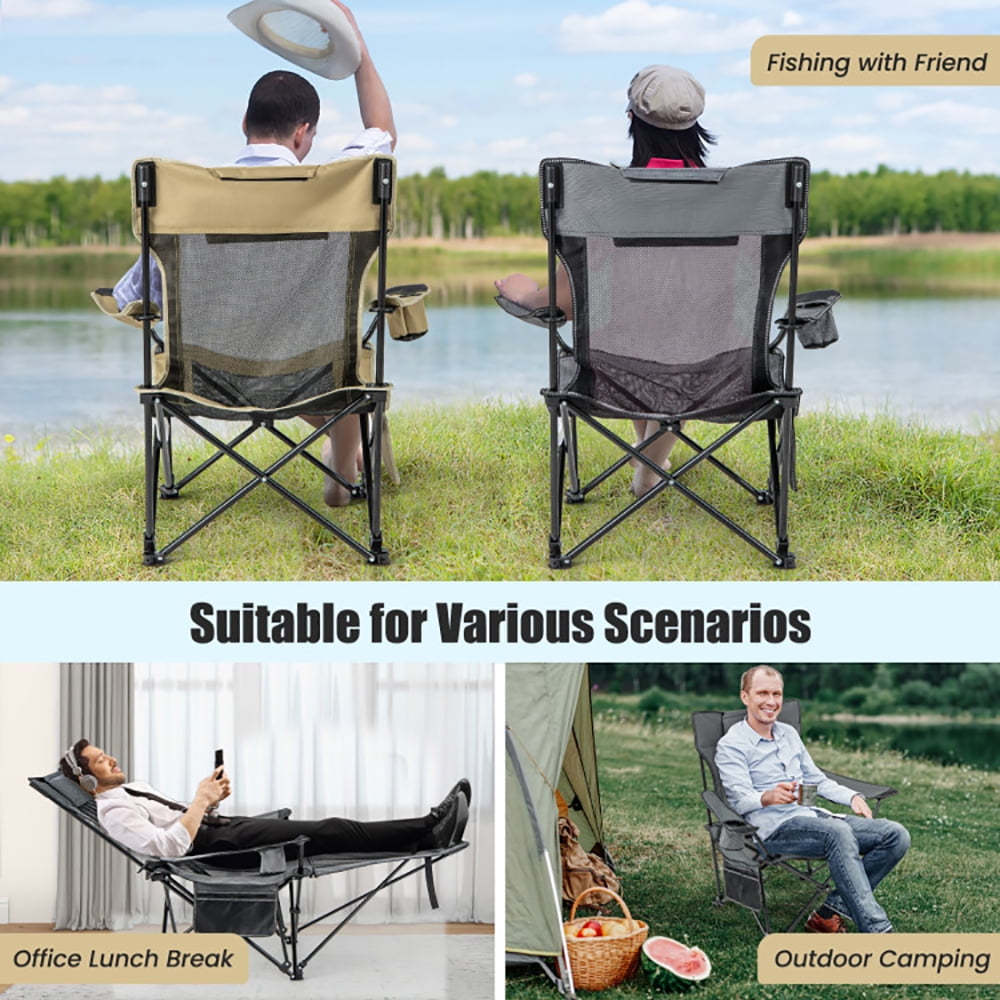 Yardi Yard Camping Lounge Chair with Detachable Footrest Adjustable Backrest-Gray, Folding Chair Camping for Adult Hiking Fishing Beach - Image 7