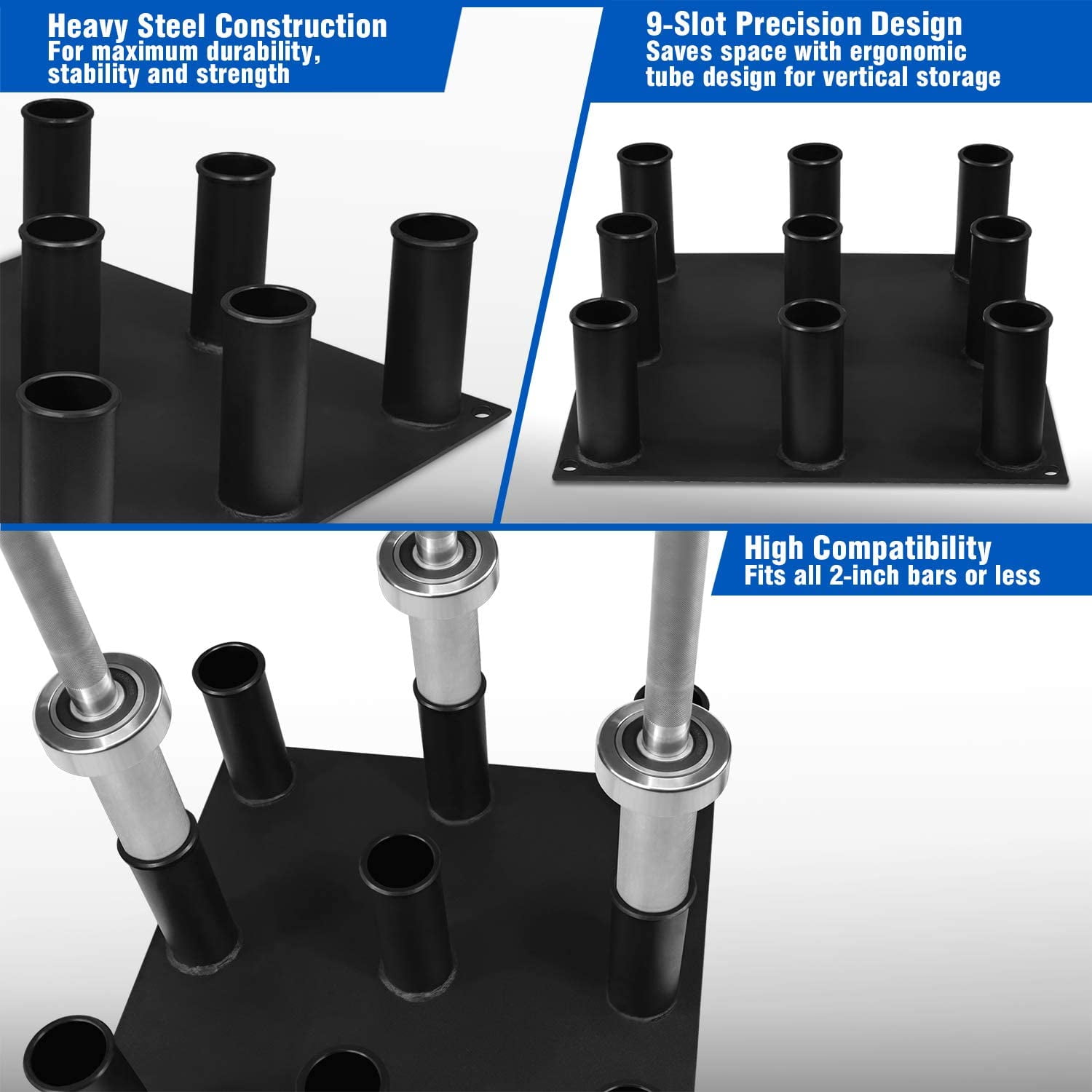 Yes4All Barbell Holder 9 Bars Vertical Storage Display Rack for Olympic Bar - Image 5