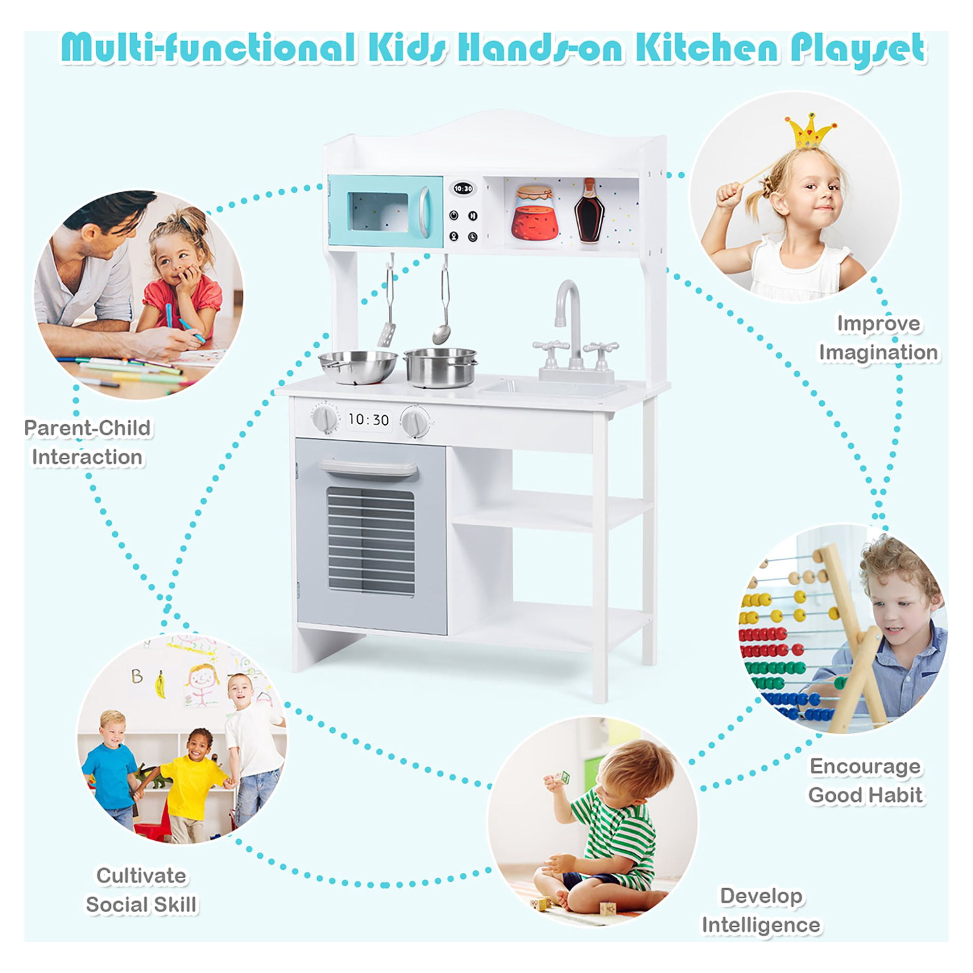 Costway Kids Kitchen Playset Cookware Cooking Set with Pots & Pans - Image 5