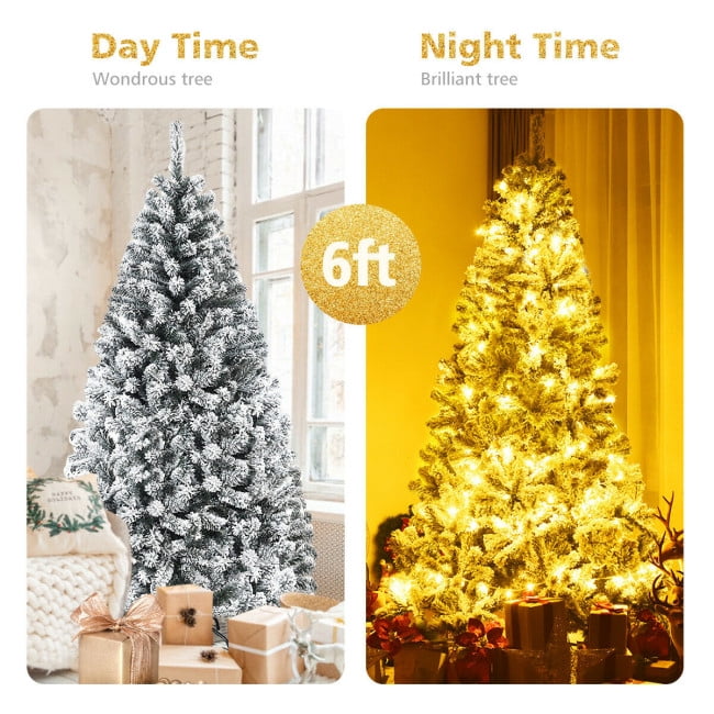 Vebreda 6ft Artificial Snow Decorated Flocked Hinged Christmas Tree with Metal Stand, Indoor Outdoor White - Image 6