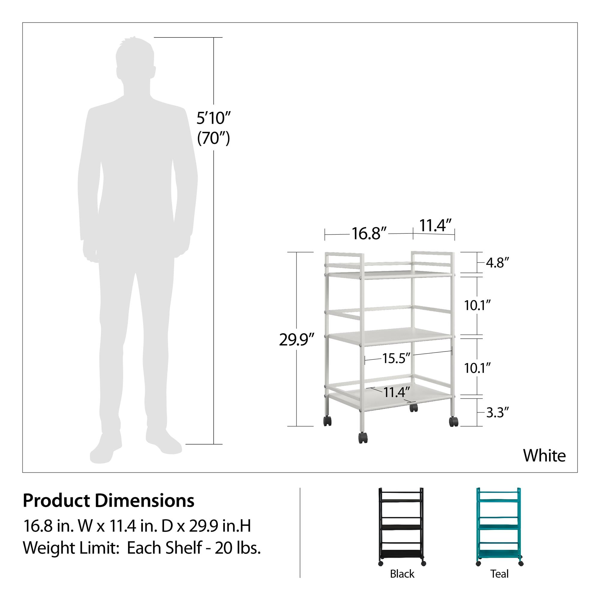 Ameriwood Home Marshall 3 Shelf Metal Rolling Utility Cart, Black - Image 6