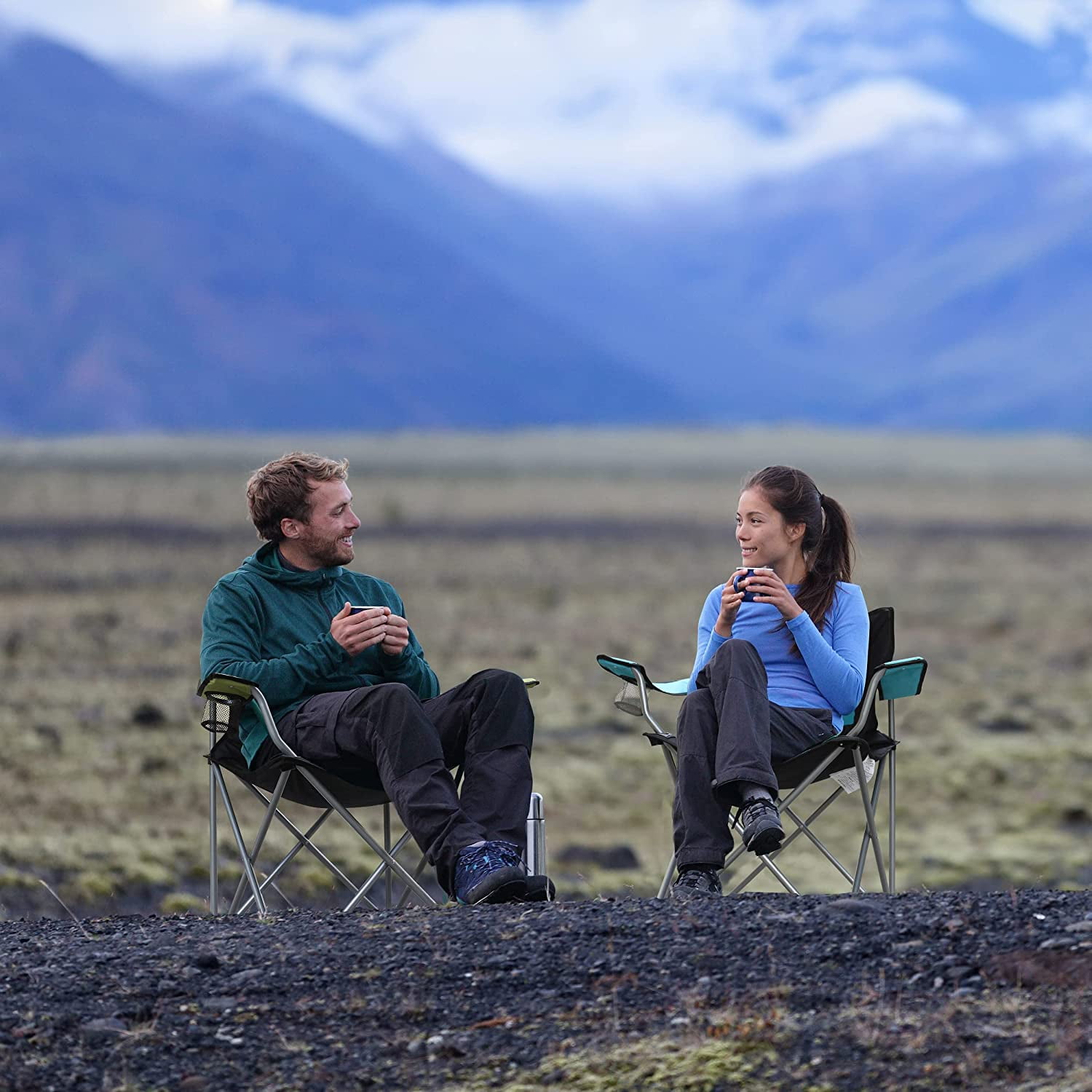 VILLEY Camping Chairs, Padded Folding Chair, Outdoor Portable High Camp Chair for Adult, Foldable Outside Arm Chair with Cup Holder & Carry Bag, Green - Image 7