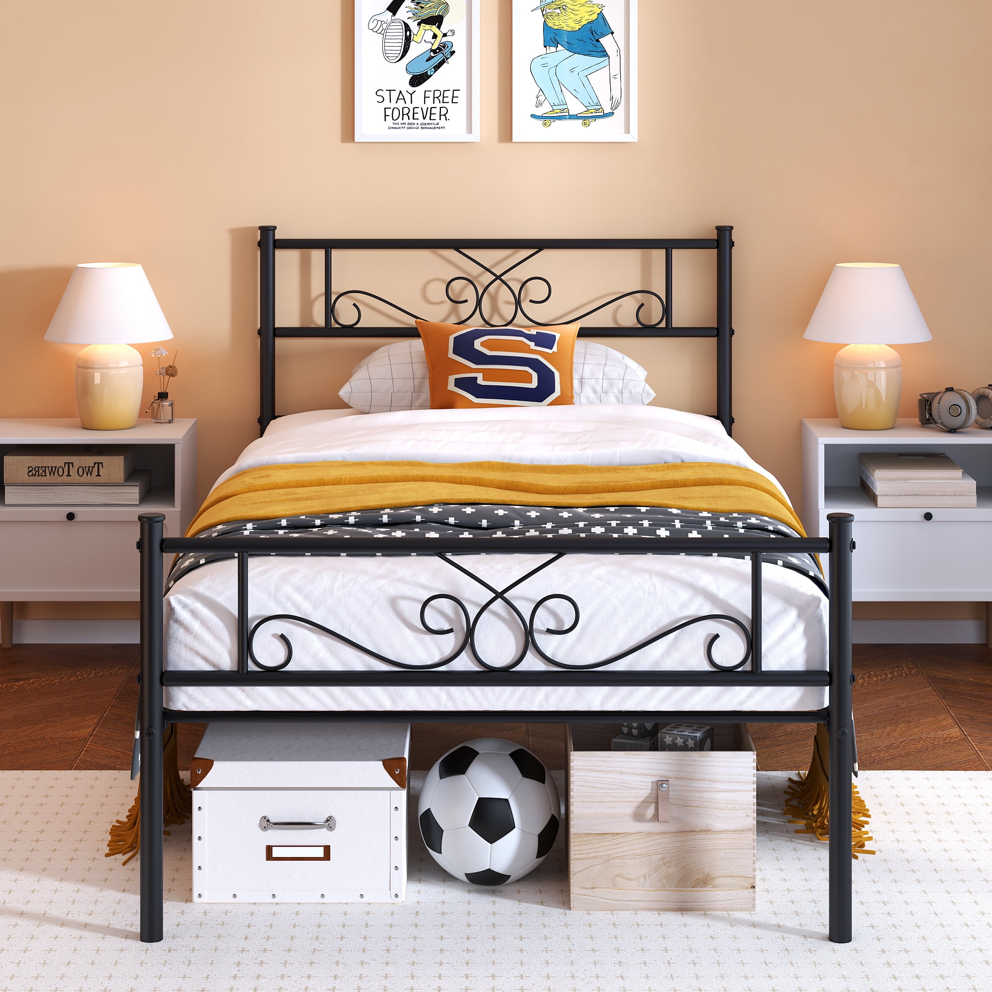 Yoneston Twin Size Metal Platform Bed Frame with Headboard, 12.7” Single Bed Frame for Kids, Teens Bedroom, Black - Image 8