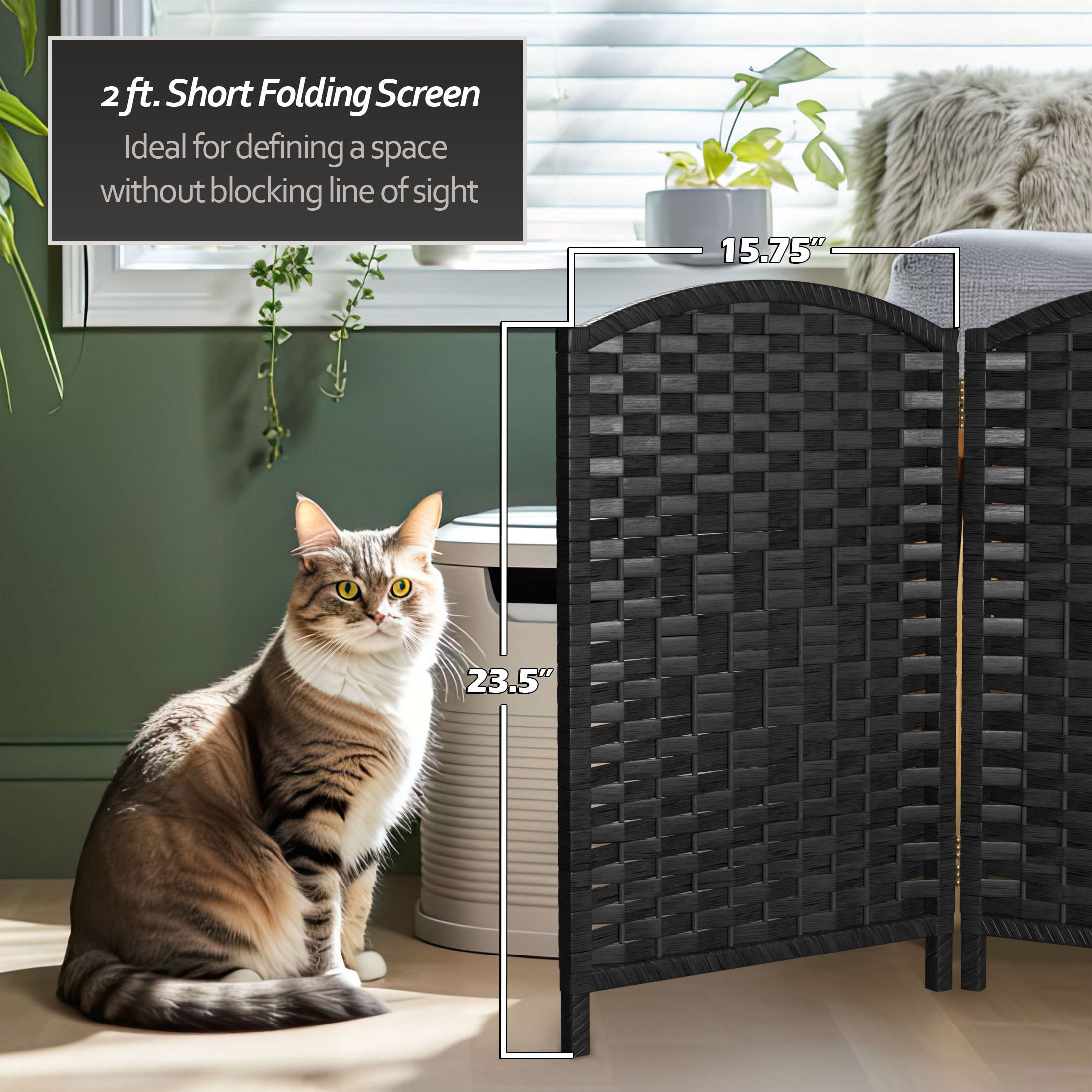 Red Lantern 2 ft. Short Diamond Weave Fiber Folding Screen - Black - 6 Panel - Image 5