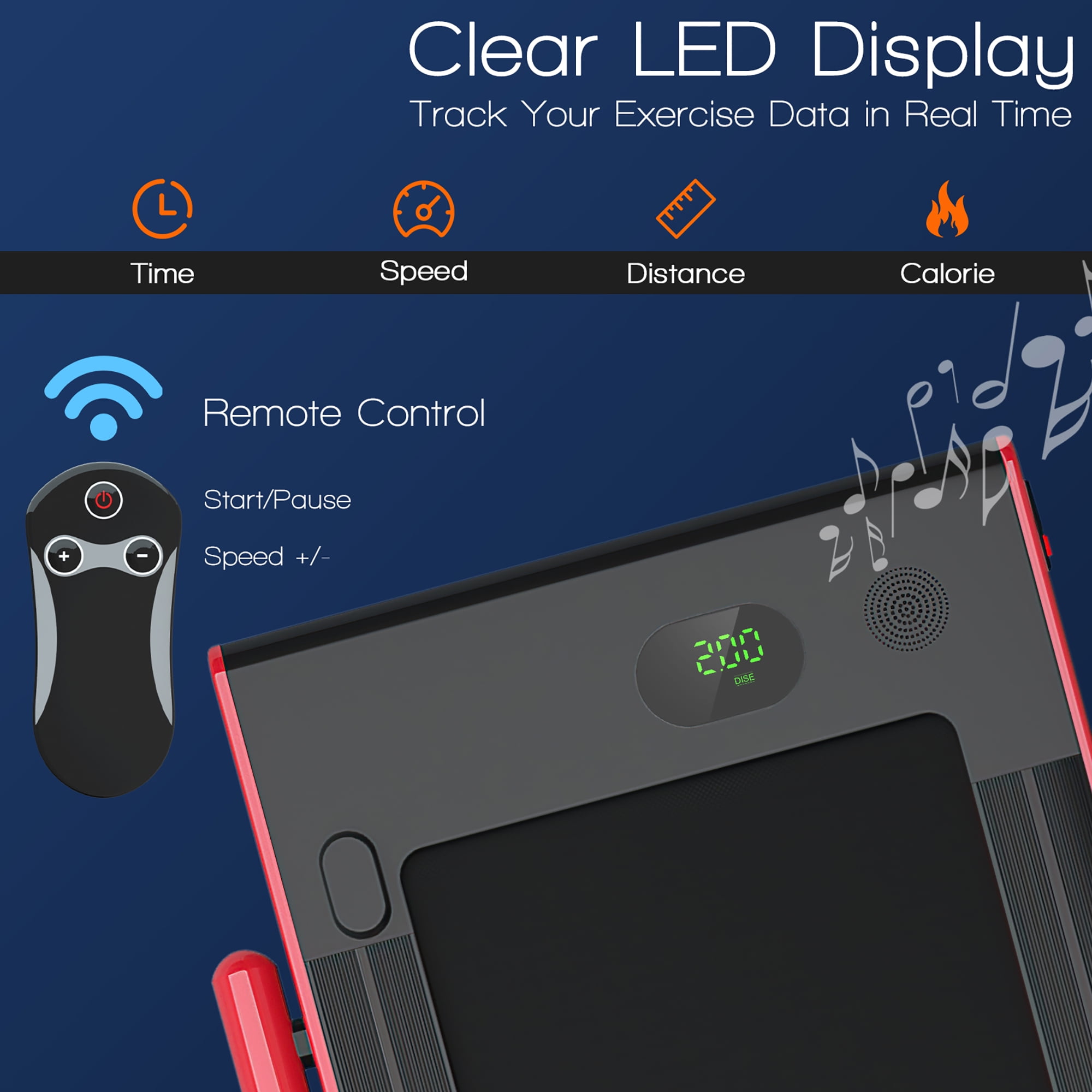 Superfit Up To 7.5MPH 2.25HP 2 in 1 Folding Under Desk Treadmill W/ Speaker Remote Control APP, Single Display Screen Red - Image 9