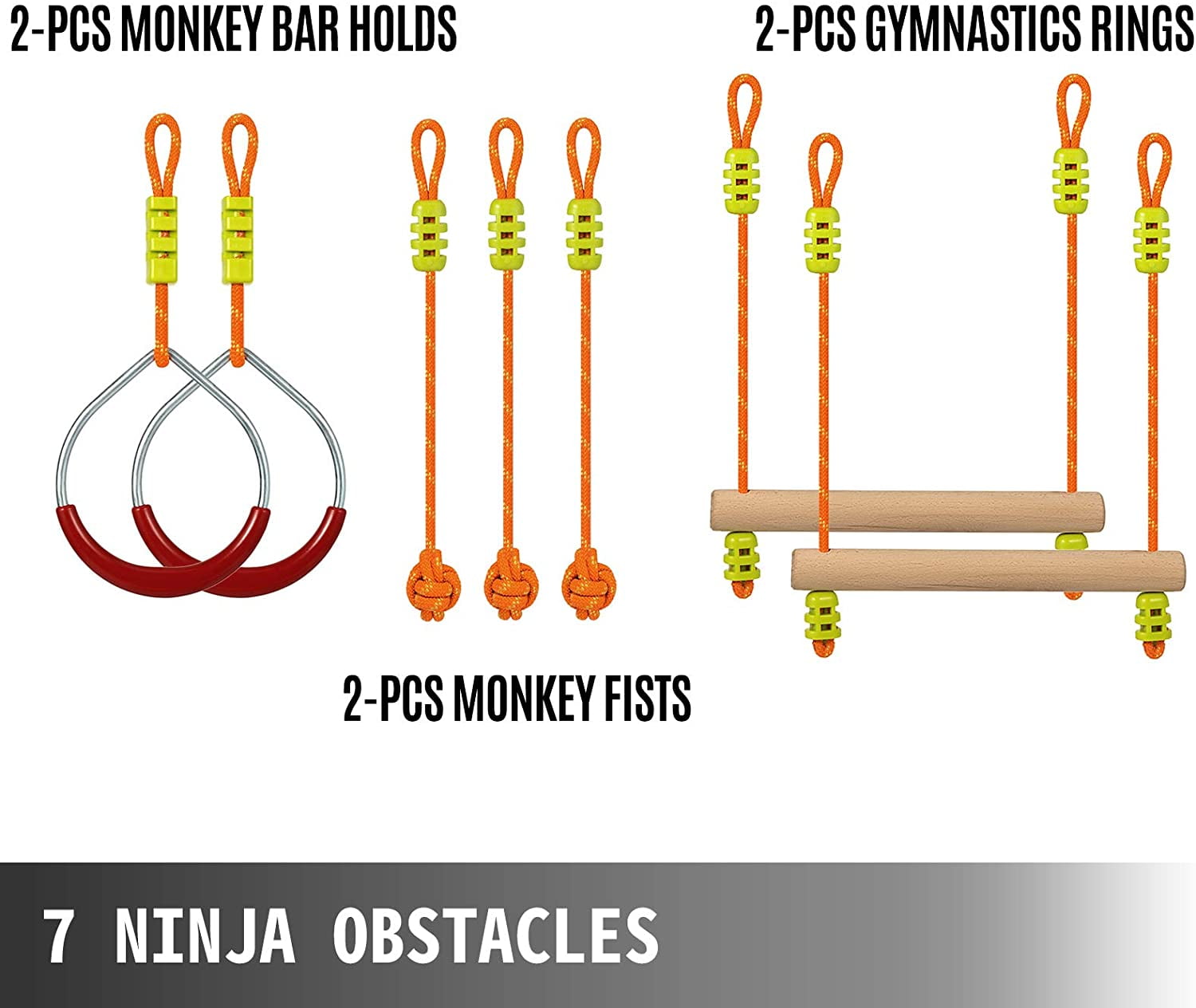 VEVOR 56ft Double Line Ninja Warrior Obstacle Course For kids Gym Set 7 Accessories - Image 9