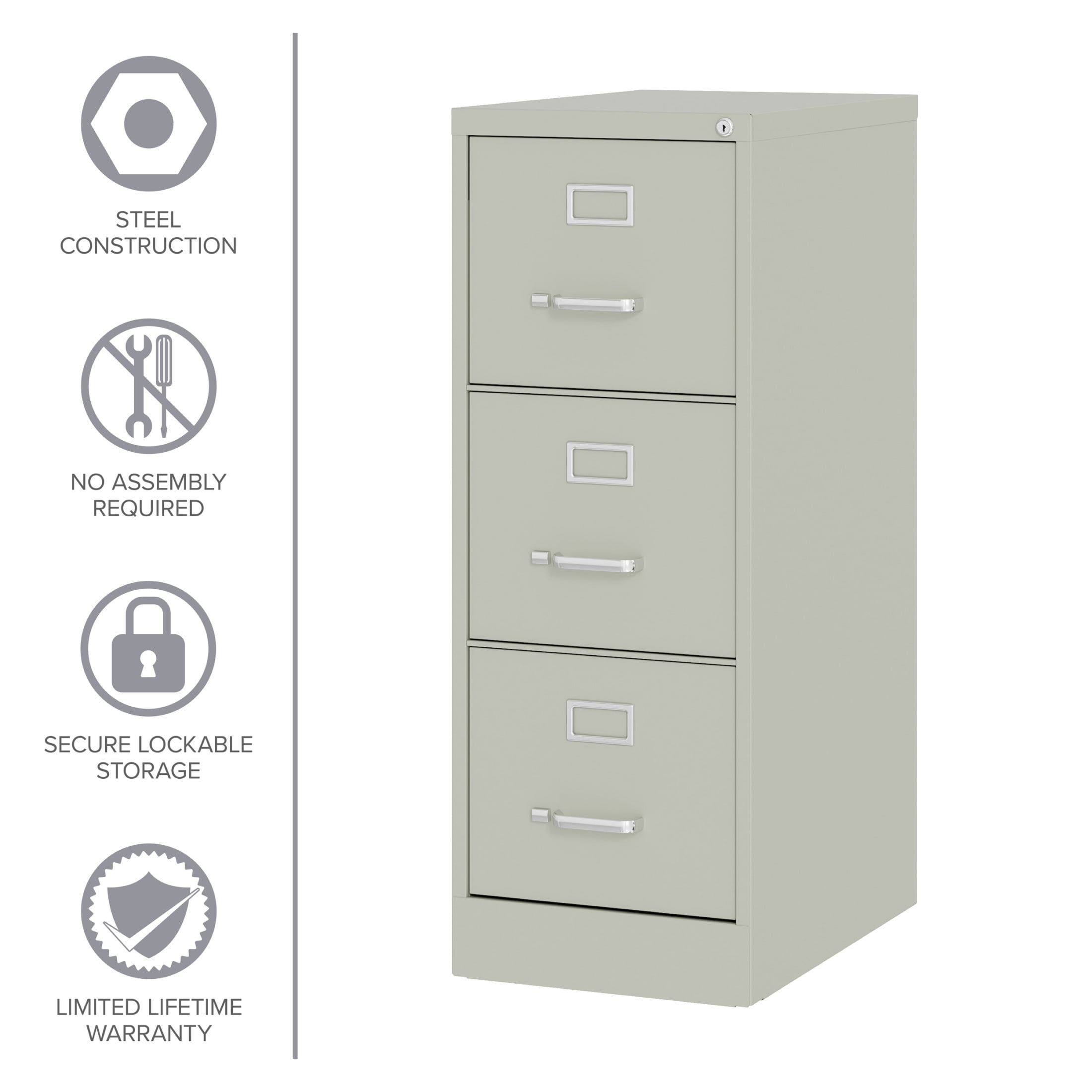 Hirsh 22" Deep 3 Drawer Letter Width Vertical File Cabinet, Commercial Grade, Gray - Image 2