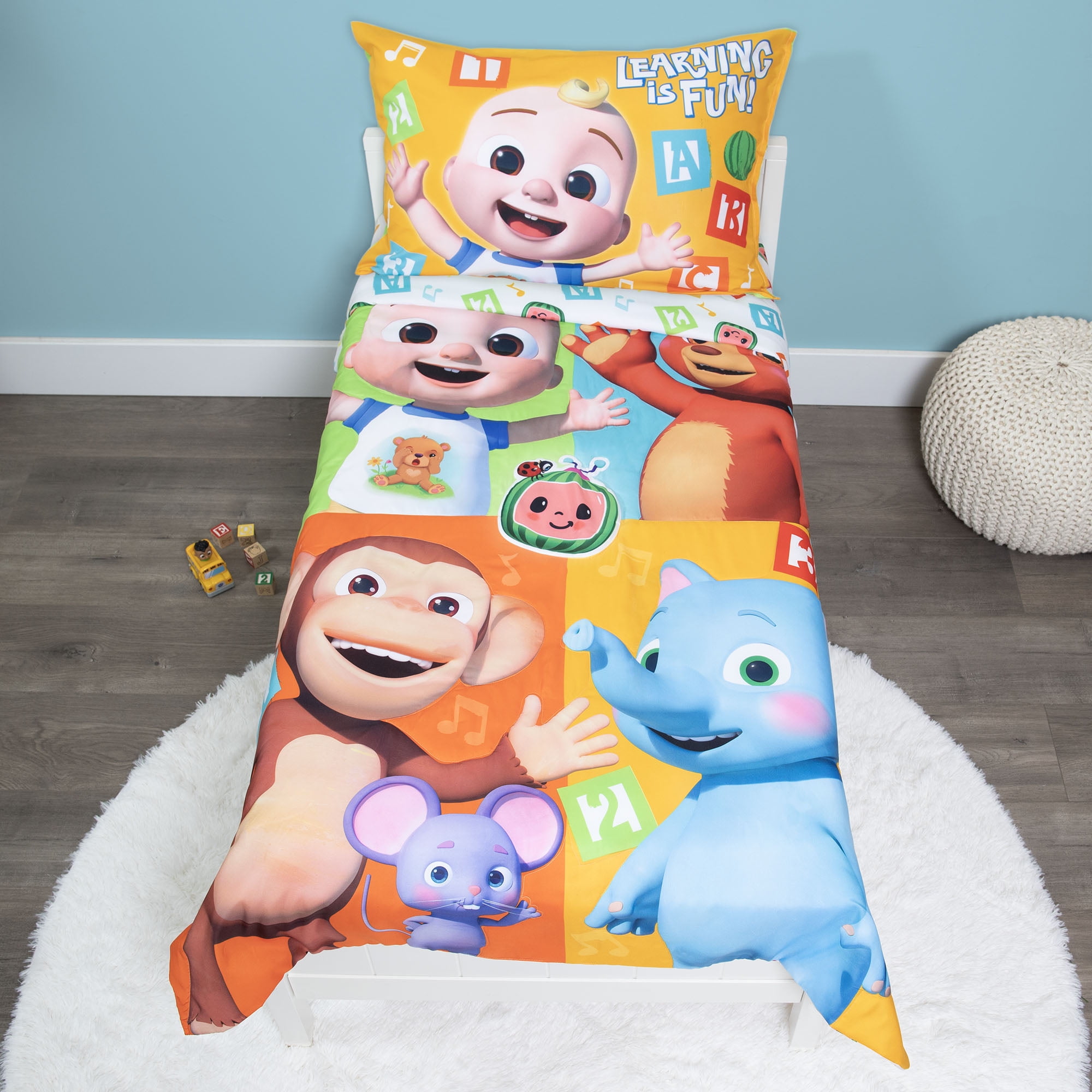 NoJo CoComelon "Learning is Fun" 4-Piece Toddler Bedding Set, Multi Color Print, Toddler Boy or Girl - Image 4