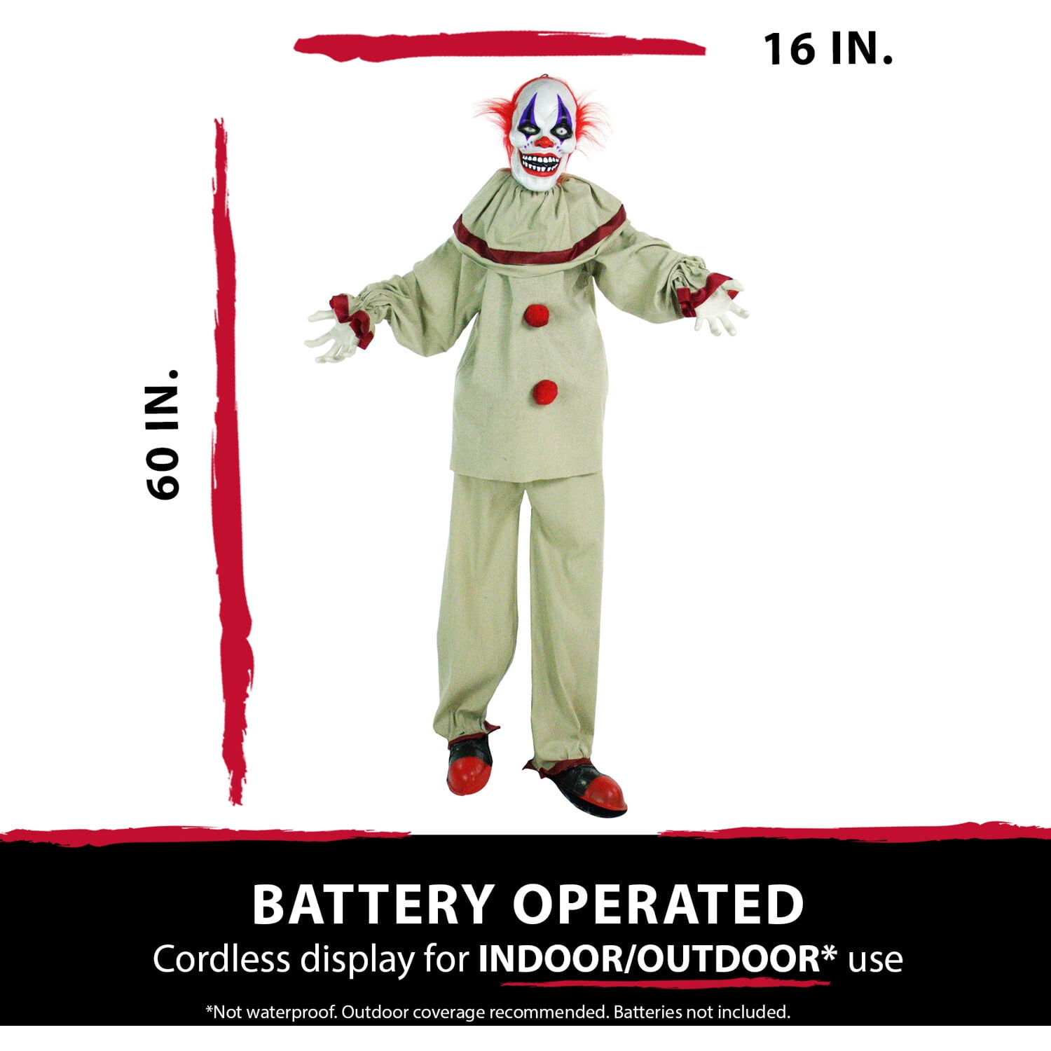 Haunted Hill Farm 5-Ft. Animatronic Clown, Indoor/Outdoor Halloween Decoration, HHCLOWN-4FLSA - Image 3