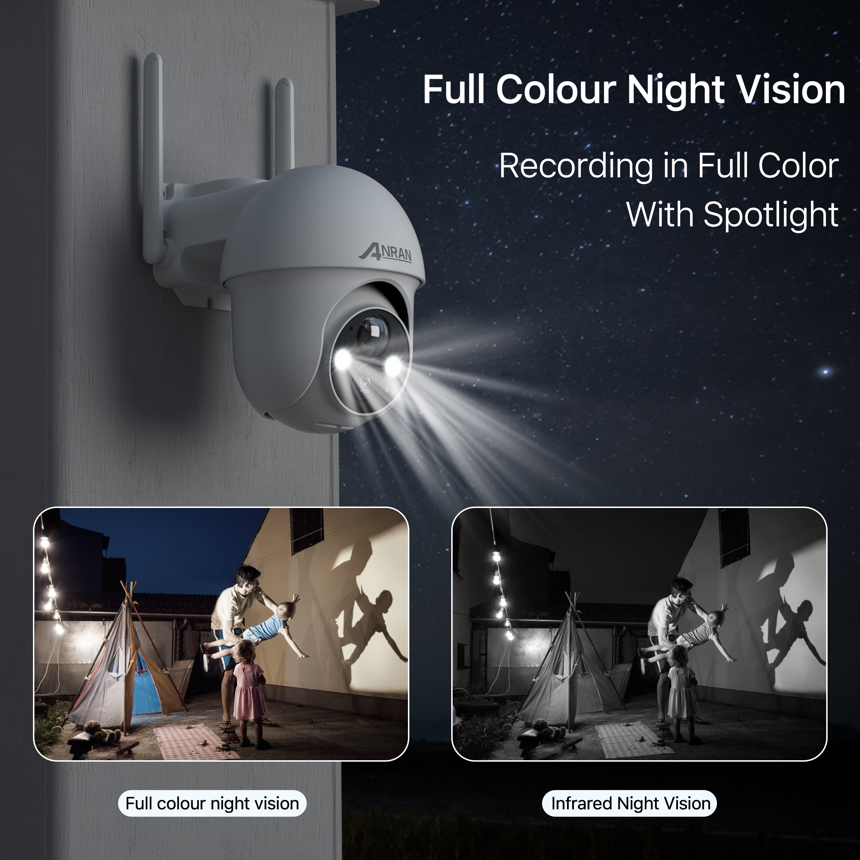 2K Solar Security Camera with Spotlight, ANRAN 360° View Wireless Outdoor Camera, Waterproof PIR Detection, Rechargeable Battery Powered Home Surveillance Camera with Color Night Vision 2-Way Audio - Image 5