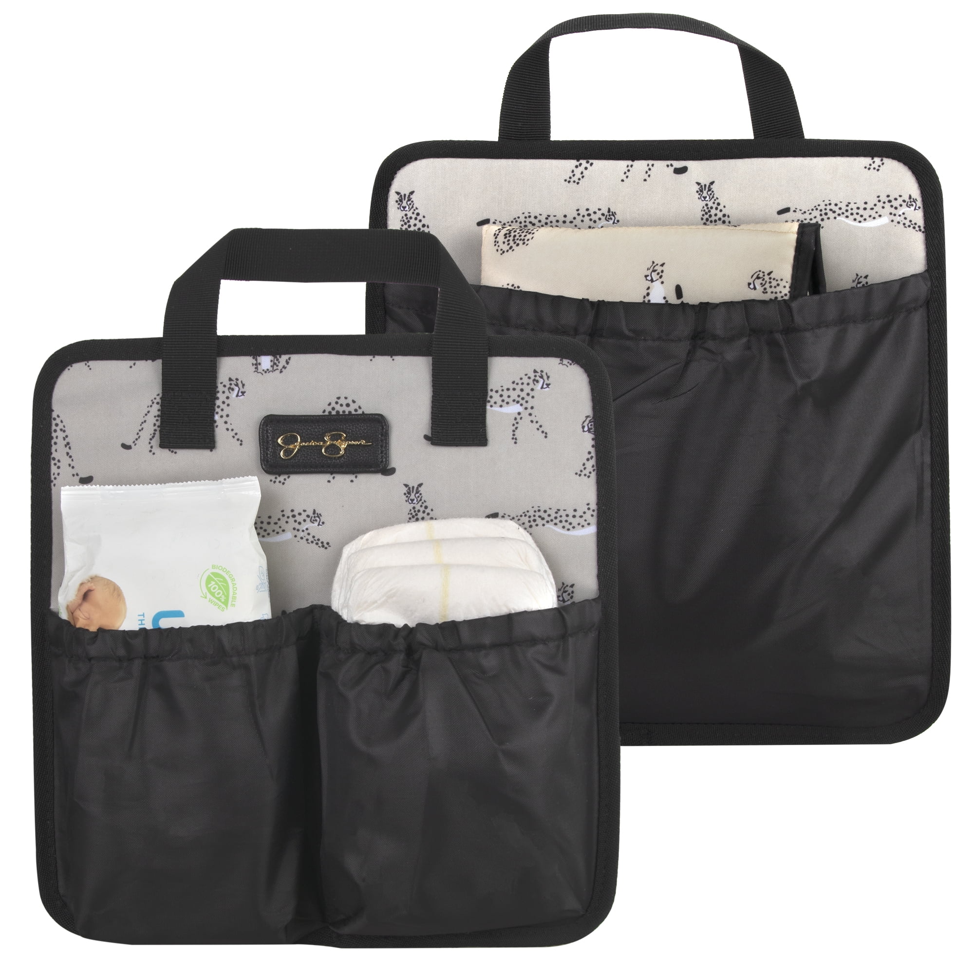 Jessica Simpson Black Diamond Quilted Multi-Pocket Dual Zipper Closure Fashion Diaper Bag Tote and Backpack with Running Cheetah Interior, Matching 3-Ply Folding Baby Changing Pad & Changing Caddy - Image 8