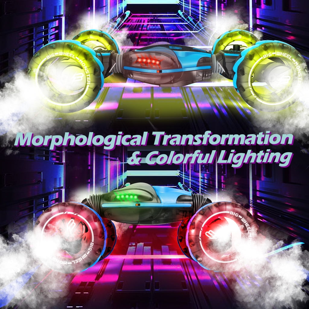 RC Stunt Car Twisting Snake, Vecukty 1:10 Spray Giant Wheel Remote Control Toy Car with High-Speed Climbing and Colorful Gradient Lights with Music,Blue - Image 8