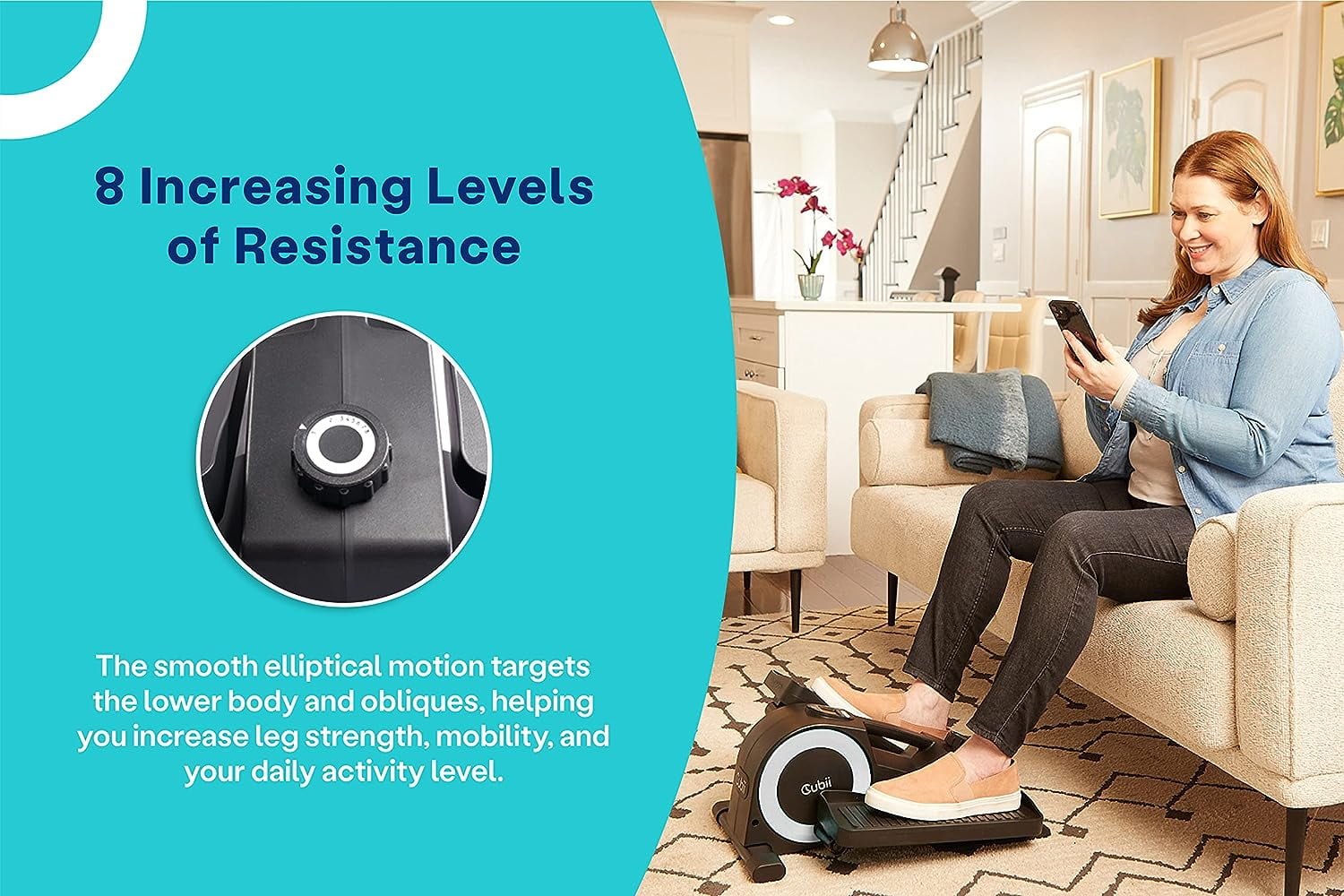 Cubii JR1+ Compact Under Desk Elliptical Bundle with Non-Slip Mat - 8 Levels of Resistance, LCD Display, Whisper Quiet w/ Bluetooth Foot Pedal Exerciser Home Workout Machine for Adults to Seniors - Image 11