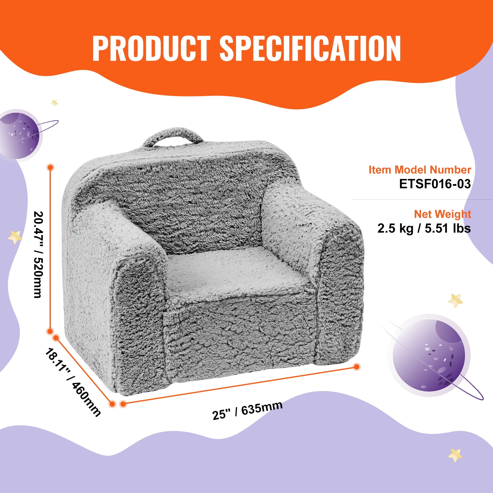 BENTISM Kids Armchair Kids Sofa Baby Sofa Chair with High-density 25D Toddler Chair Sherpa Fabric Grey - Image 5
