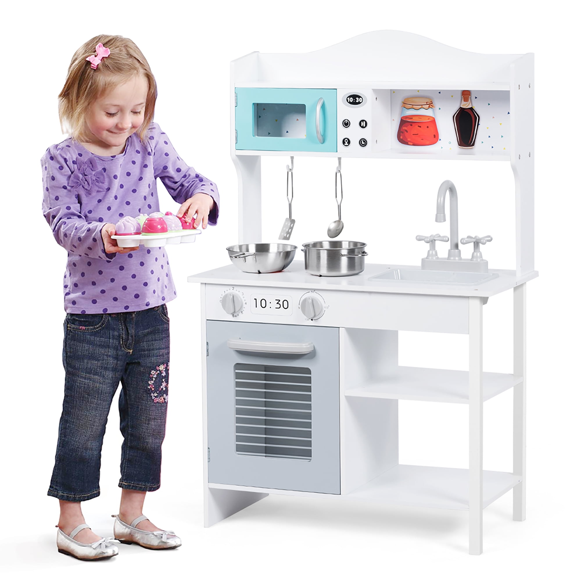 Costway Kids Kitchen Playset Cookware Cooking Set with Pots & Pans - Image 11