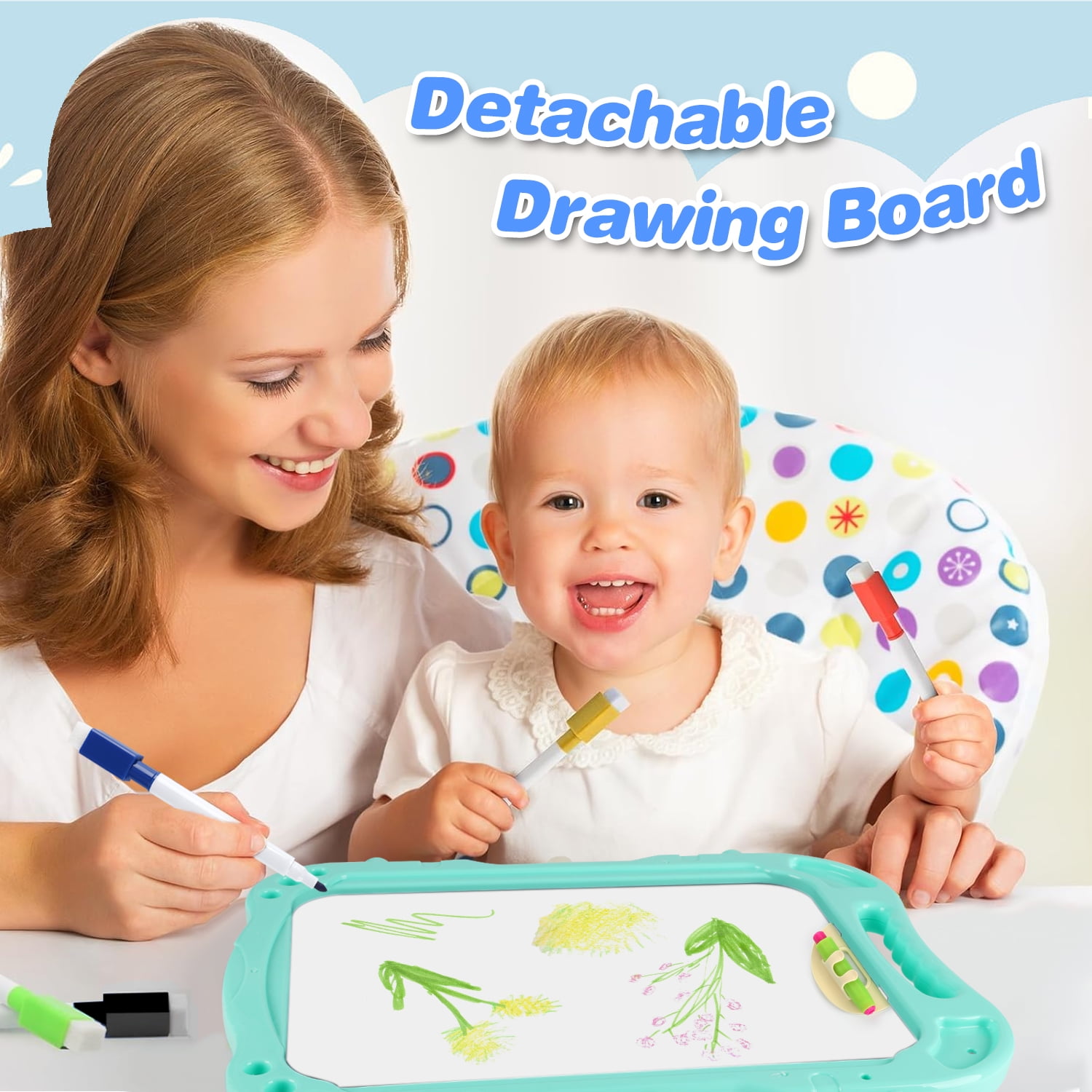 Beefunni Kids Double Magnetic Easel with Painting Accessories, Blue - Image 7
