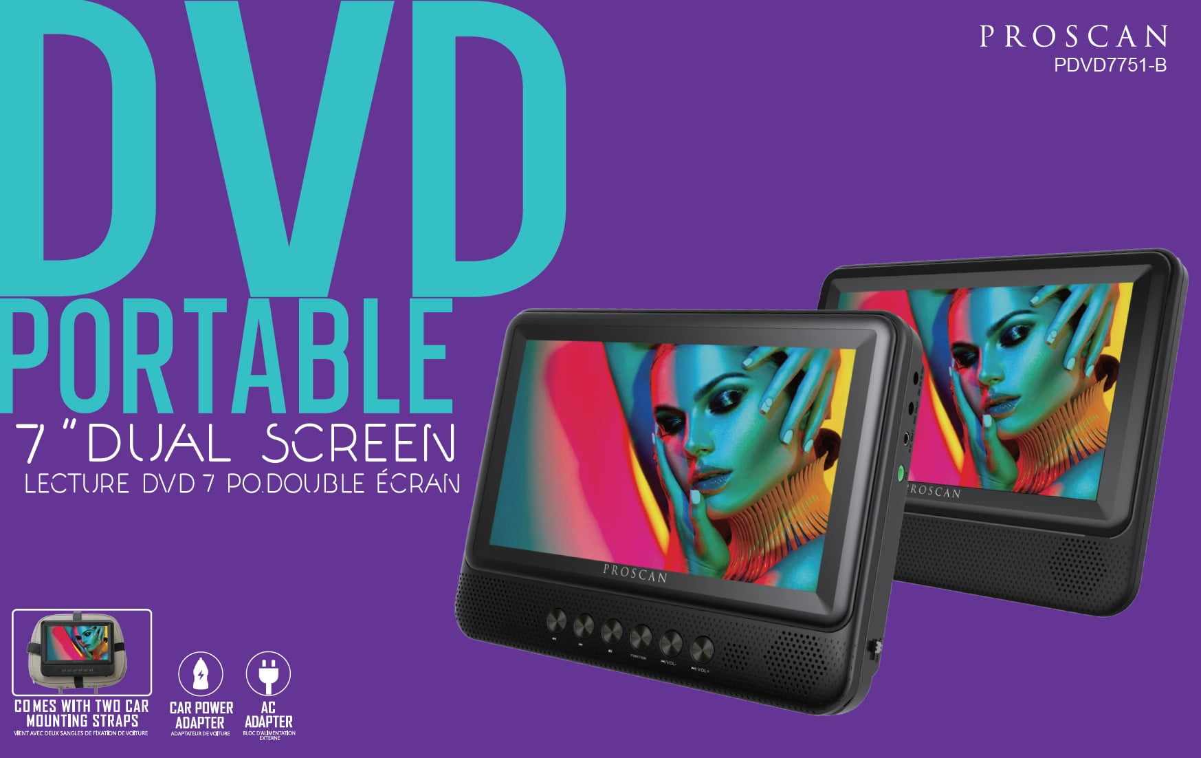 Proscan, 7" Dual Screen Portable DVD Player, PDVD7751, Black - Image 4