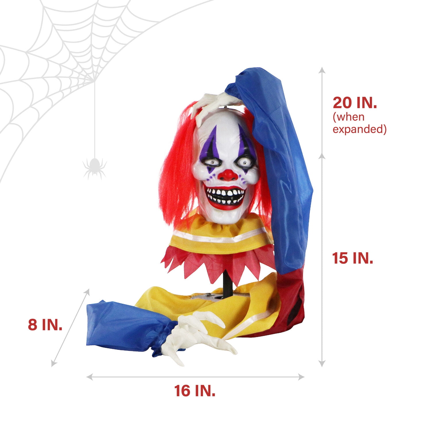 Haunted Hill Farm 20" Animatronic Pop-Up Talking Clown Head with Light-Up Eyes for Scary Halloween Tabletop Decoration, HHCLOWN-29FLSA - Image 6