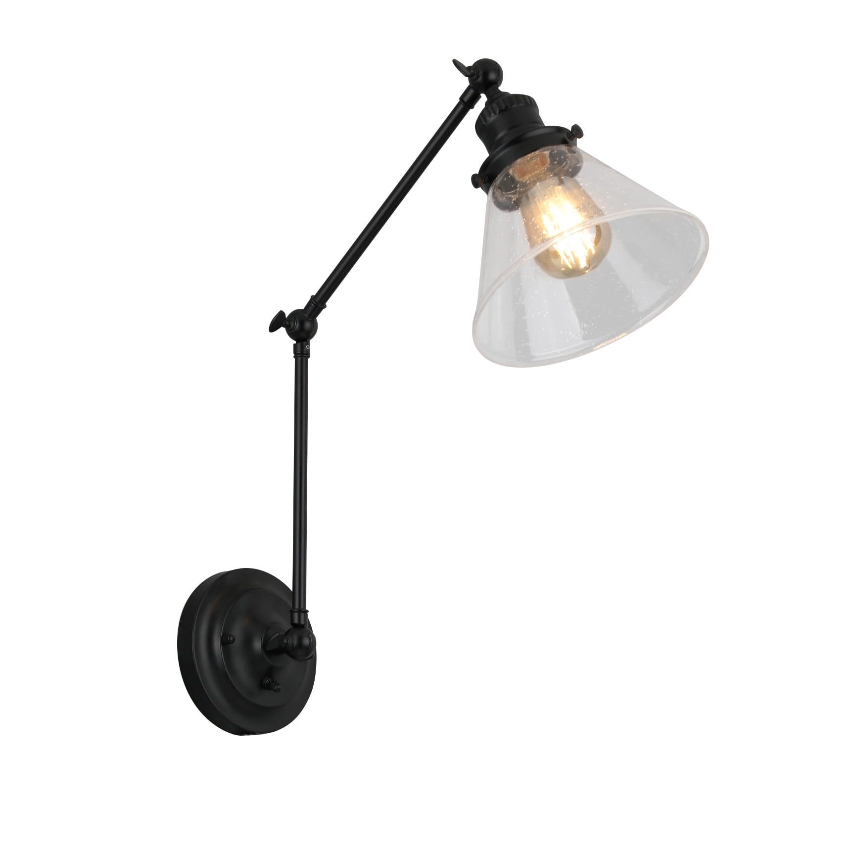 Augustin Black 3-Point Adjustable Arm Wall Sconce With Seeded Glass Shade - Image 11