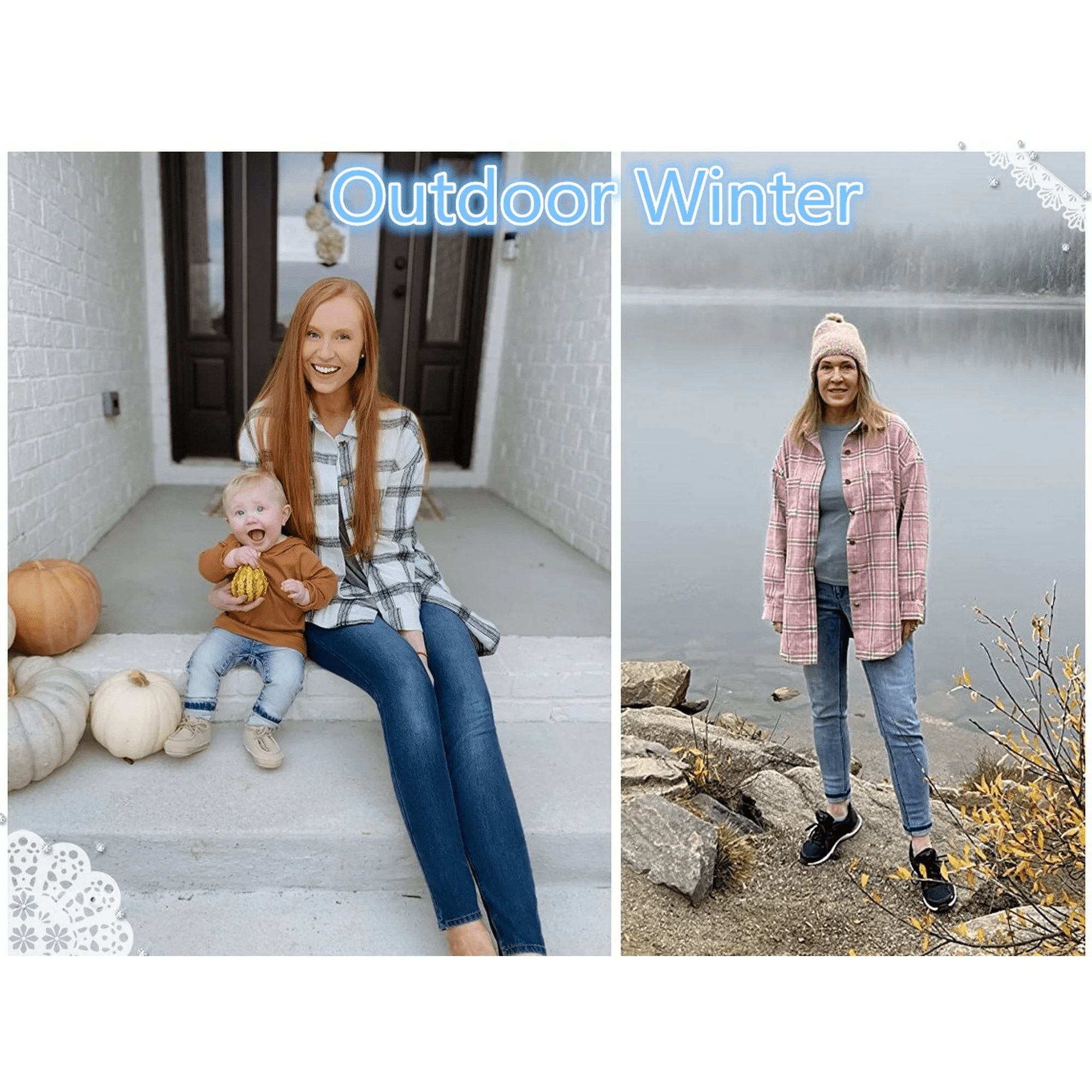 UVN Flannel Plaid Shirts for Women Shacket Jacket Long Sleeve Button Down Shirt Coats Top - Image 3