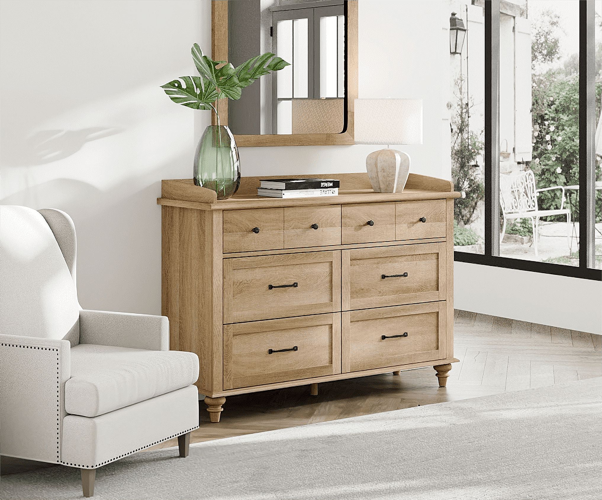 Wood Kids Dresser with 6 Drawers, Nursery Dresser Chest of Drawers, Mid-Century Dresser for Bedroom, Oak - Image 4