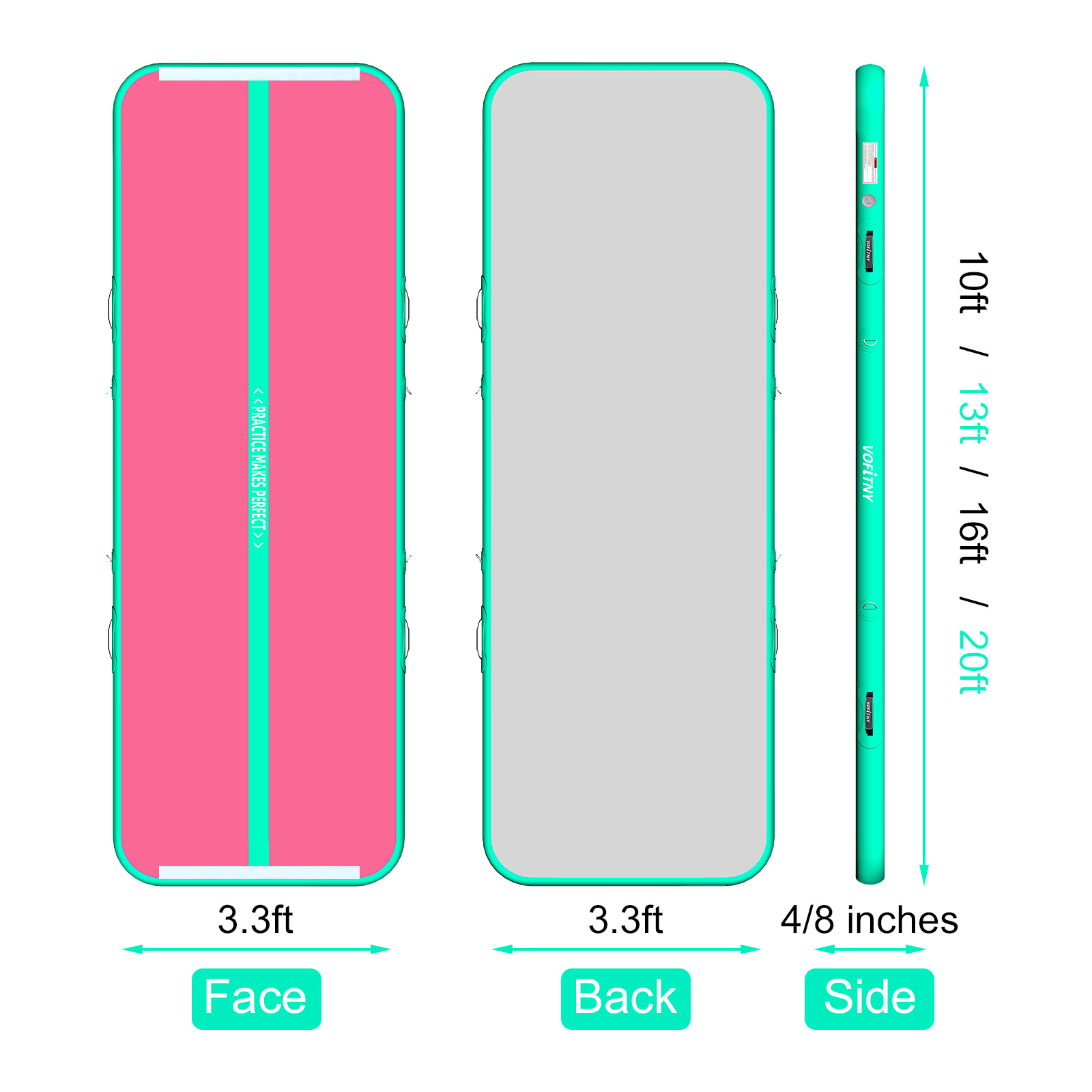 VOFiTNY 4" Thick Inflatable Gymnastics Air Mat Tumbling Track, 10'x3.3', Pink, with Accessories - Image 4