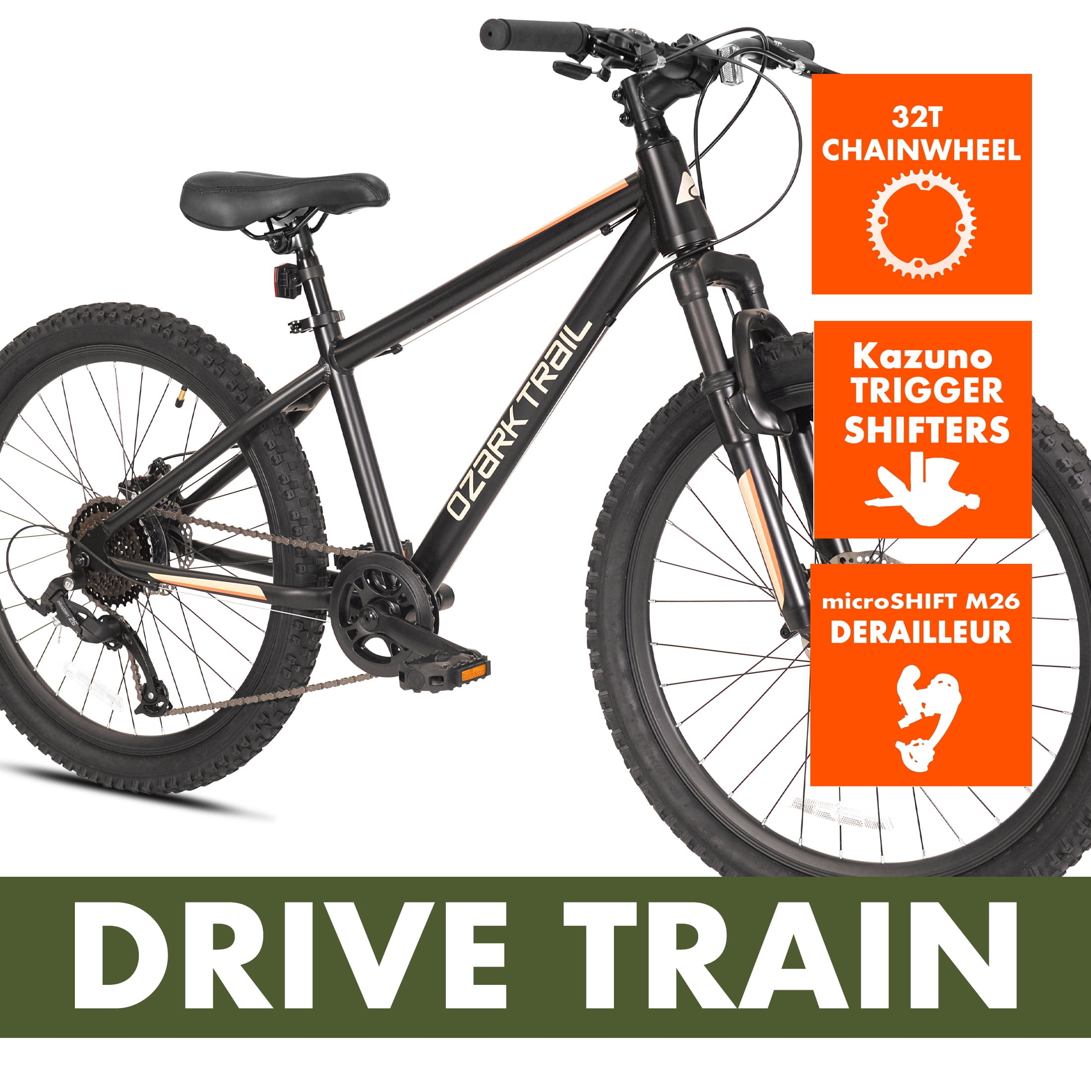 Ozark Trail 24" M.1 Vibe Mountain Bicycle, 8 Speed, Black, Fits Riders 4'6" - 5'6", Teen, Unisex - Image 3