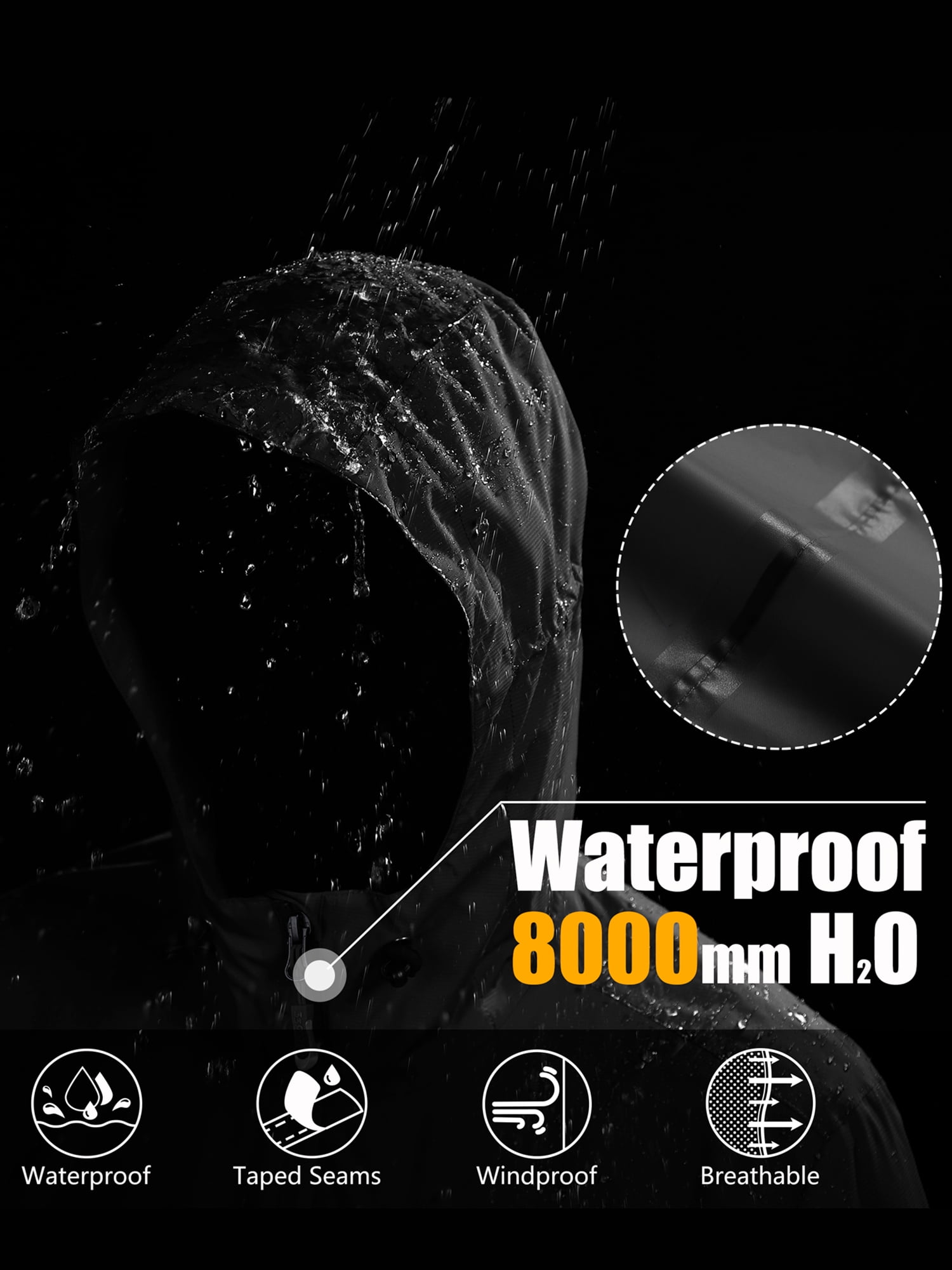 33,000ft Waterproof Lightweight Windbreaker Rain Jacket, (Men's L) - Image 5