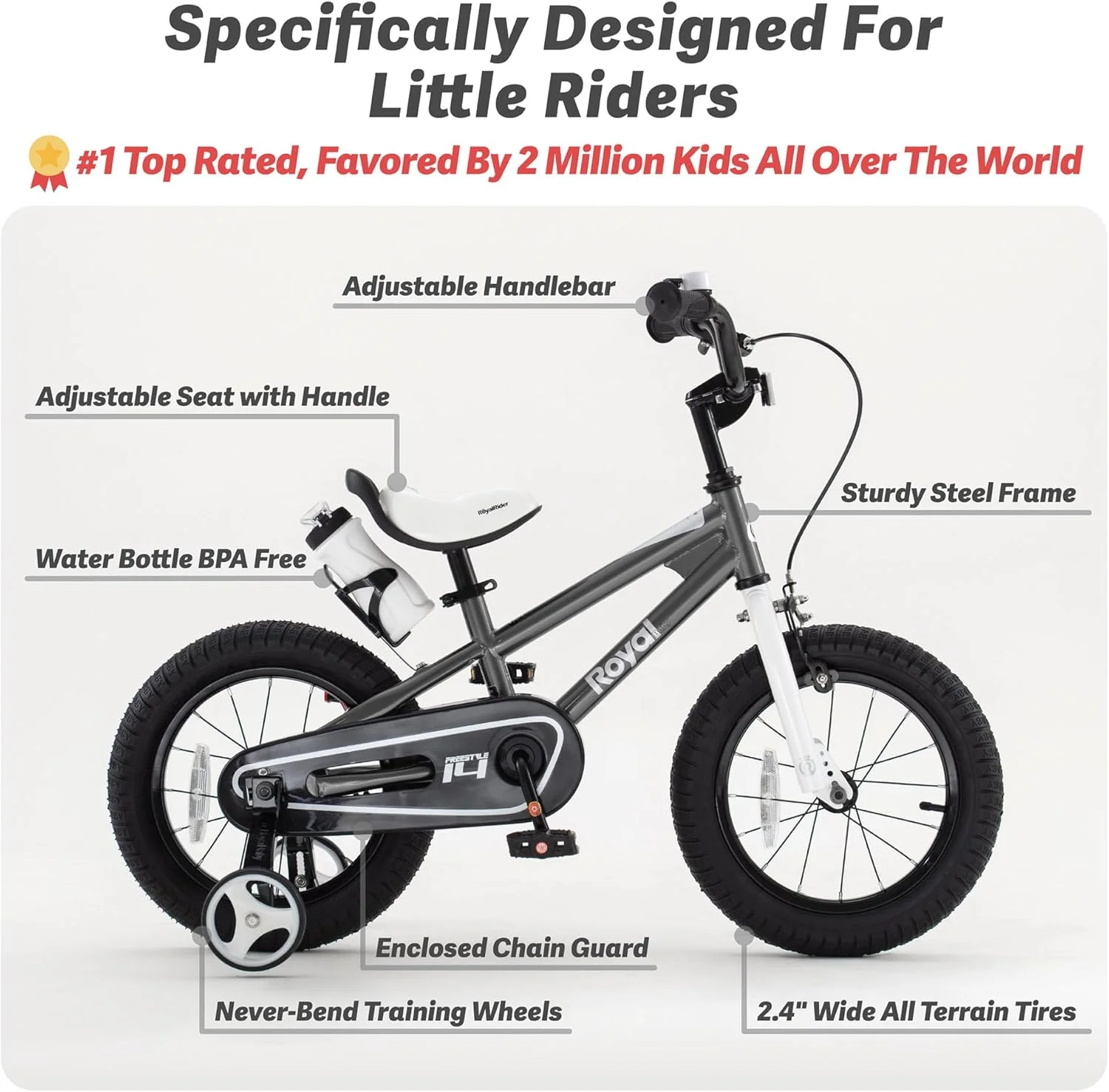 Royalbaby Freestyle 14" Bicycle for Boys and Girls Ages 3-6 Years, Black - Image 3