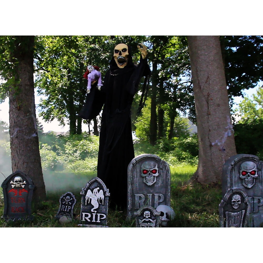 Haunted Hill Farm Life-Size 5.7 ft Animatronic Reaper, Indoor/Outdoor Halloween Decoration, Flashing Colorful Eyes, Poseable, Battery-Operated, HHRPR-6FLSA - Image 6