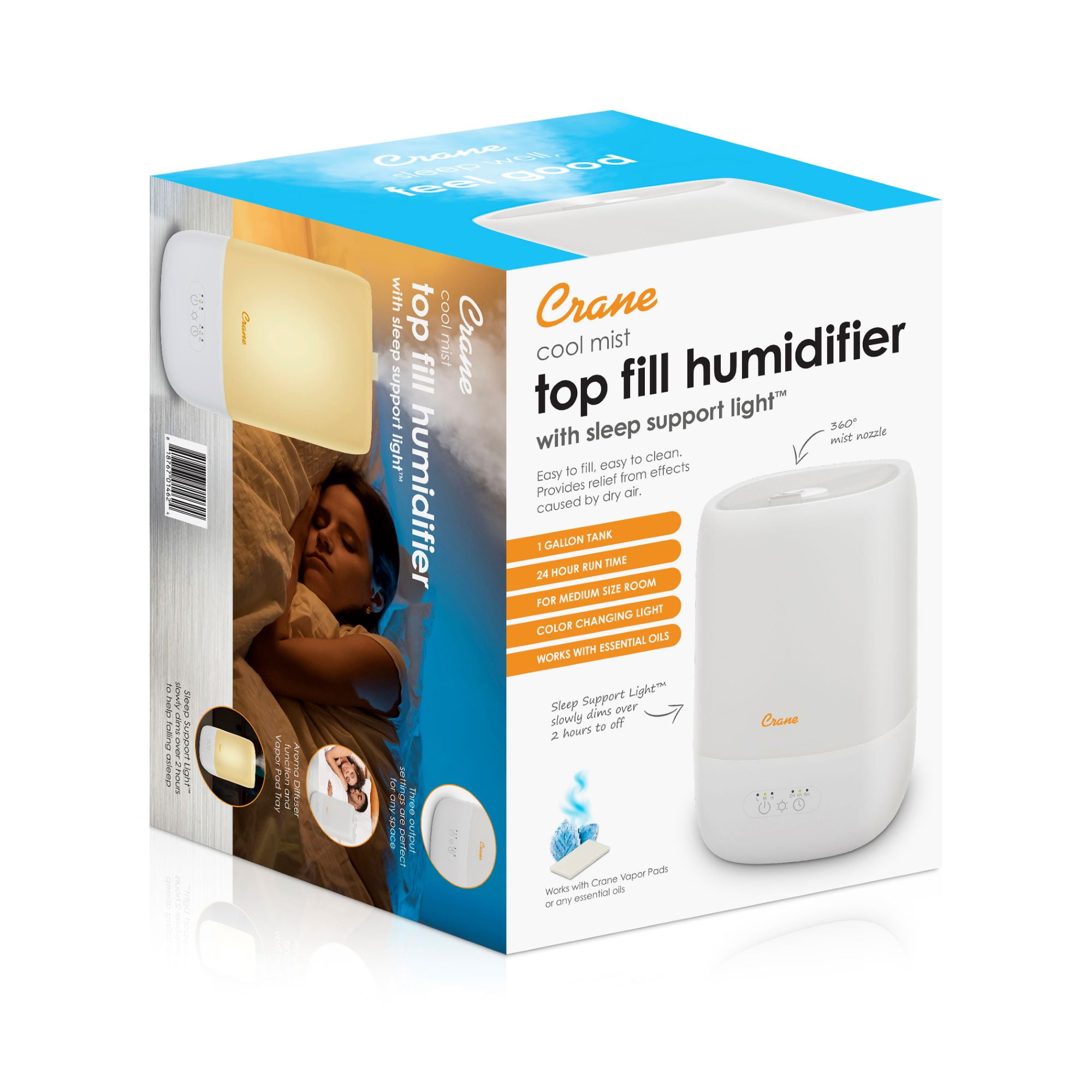 Top Fill Cool Mist Humidifier - 1 Gallon with Sleep Support Light & Essential Oil Tray - Image 9