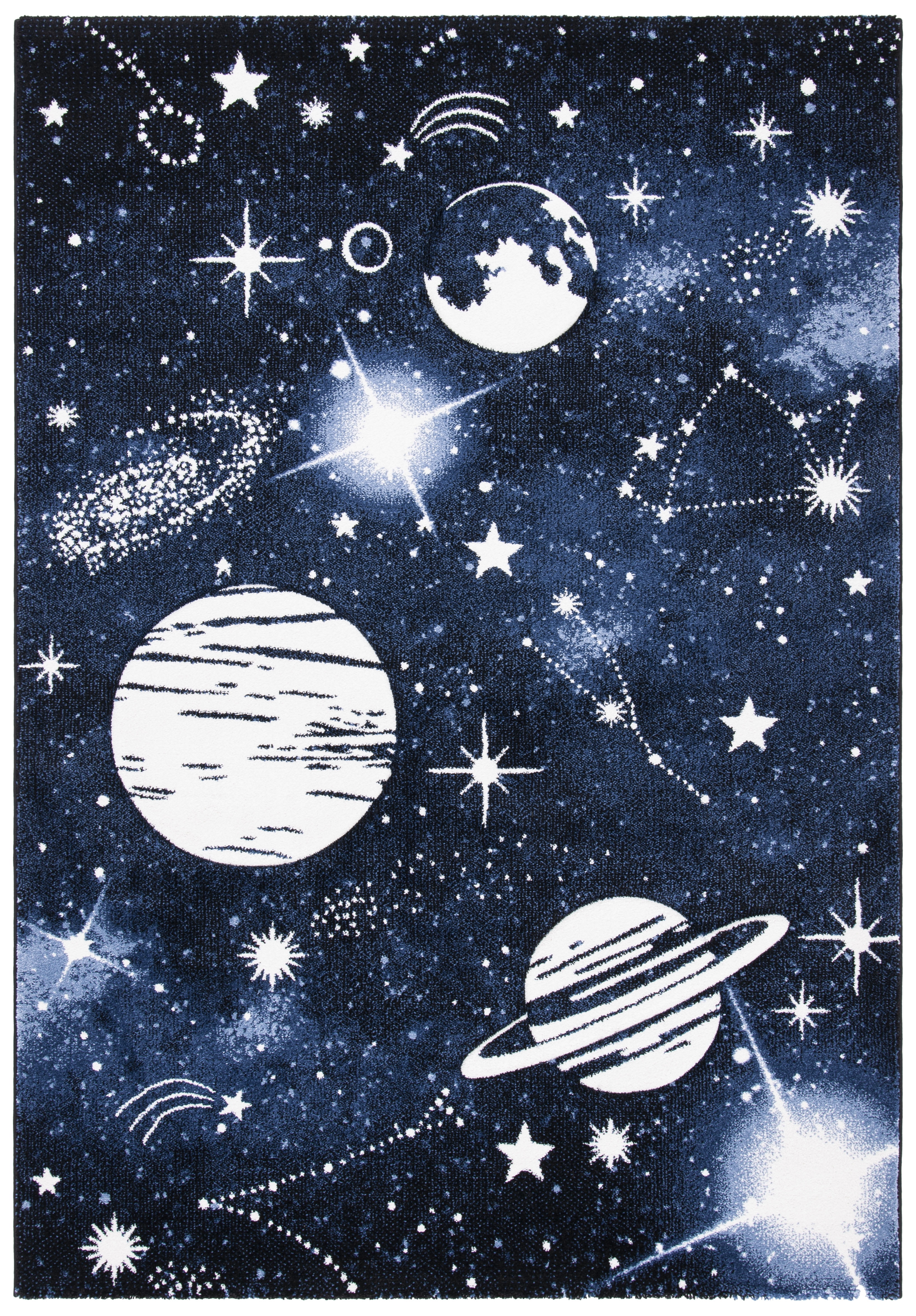 SAFAVIEH Carousel Kids Planets and Stars Area Rug, Dark Blue/Light Blue, 5'3" x 7'6" - Image 3